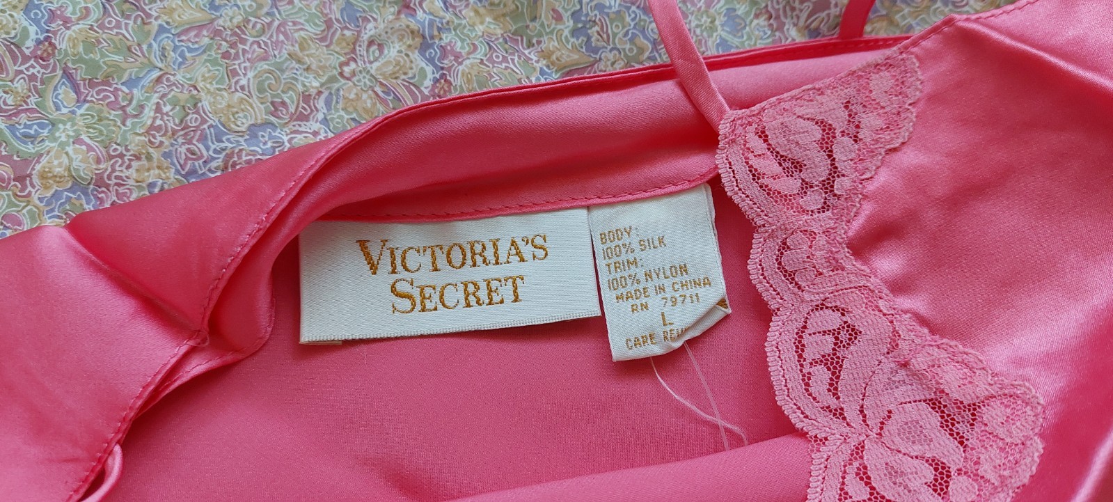 NWT~SILK~Vintage~Victoria’s Secret~Gold Label~Cami ~Top L ~Salmon Pink~Lace Trim
