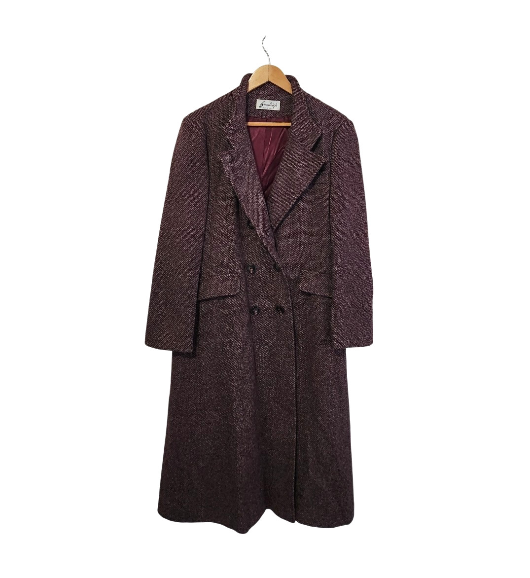 Vtg Bromleigh Burgundy Wool Tweed Double- Breasted Coat Women’s 40″ bust (no sz)