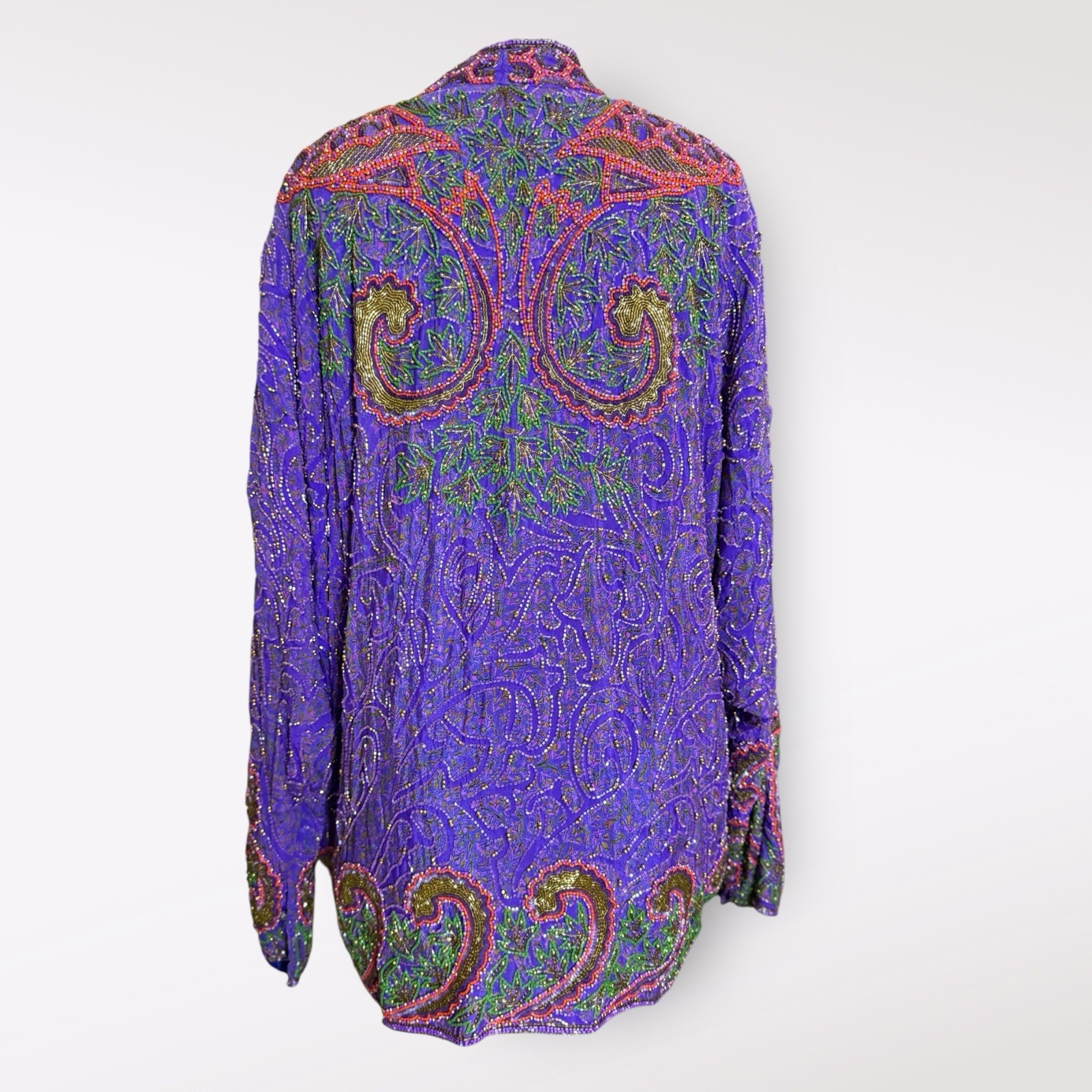 Jasdee Vintage Jacket Hand Work Beaded & Hand Print On Silk