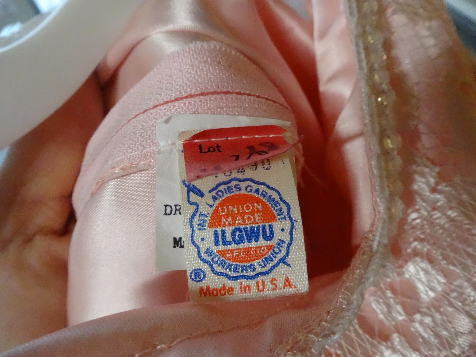 Vtg 80s Powder Pink Lace over satin Evening Wedding Prom Dress UNION Made 7/8