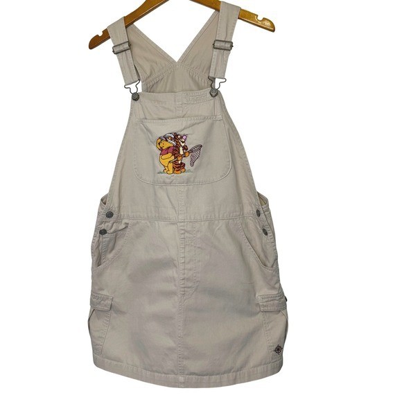 Vintage Disney Winnie the Pooh Tigger Overall Bib Dress Large Tan