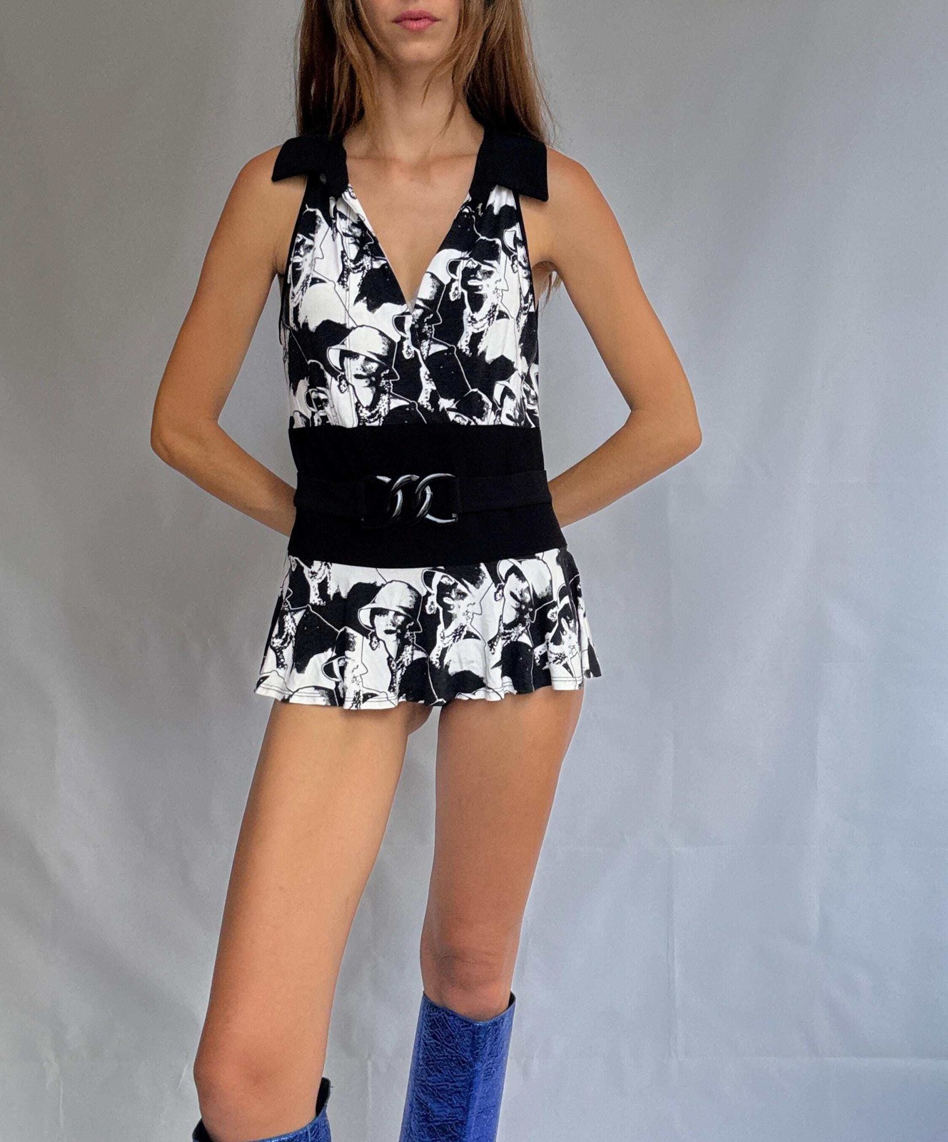 Vintage Joseph Ribkoff Tunic Top, Graphic Pop Art Print Mini Dress, L