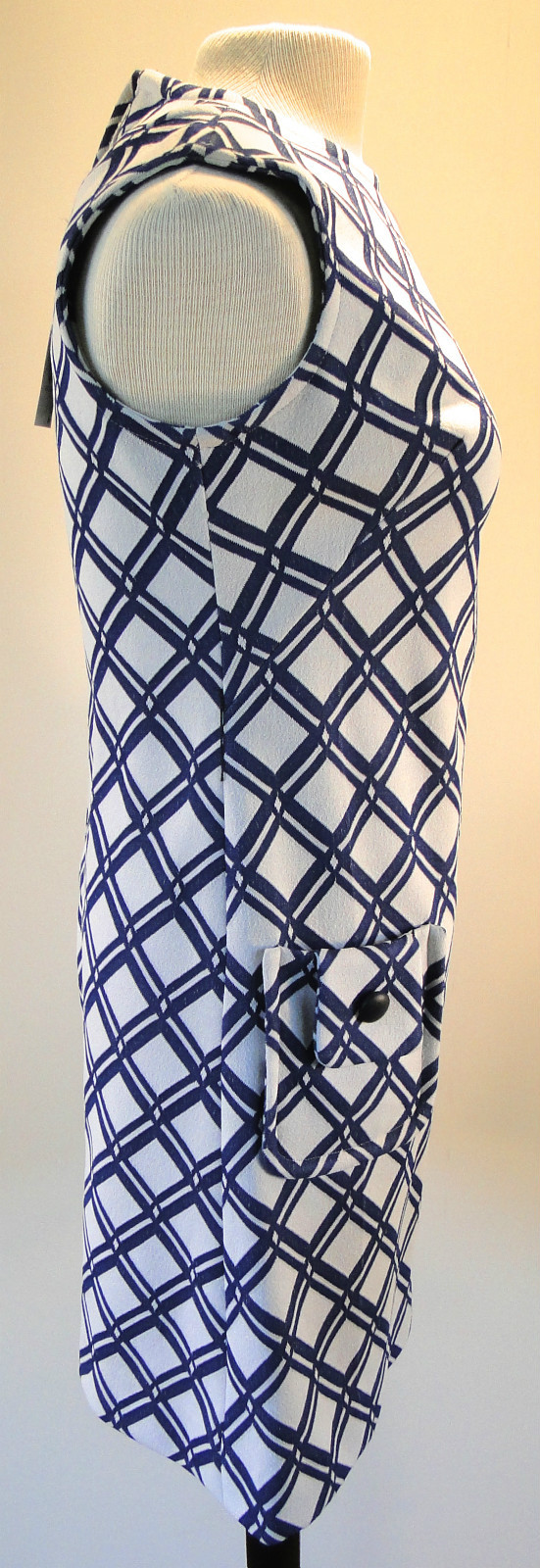 Deadstock Vintage 1960s Lawson Knits Blue White Graphic Print Mod Shift Dress 16
