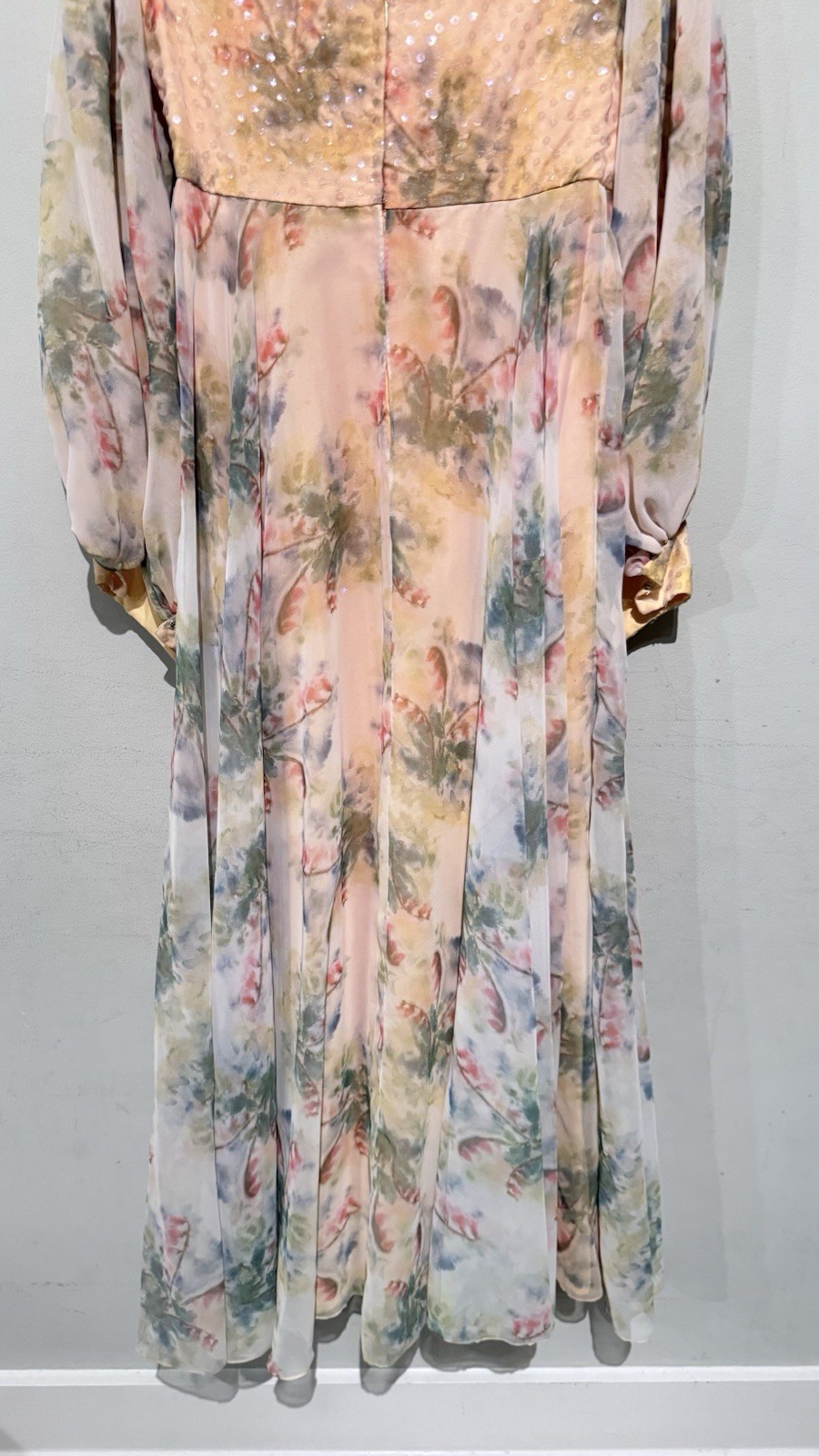 1960’S ROSE TAFT COUTURE VINTAGE CHIFFON FLORAL DRESS WOMEN S Romantic Beaded