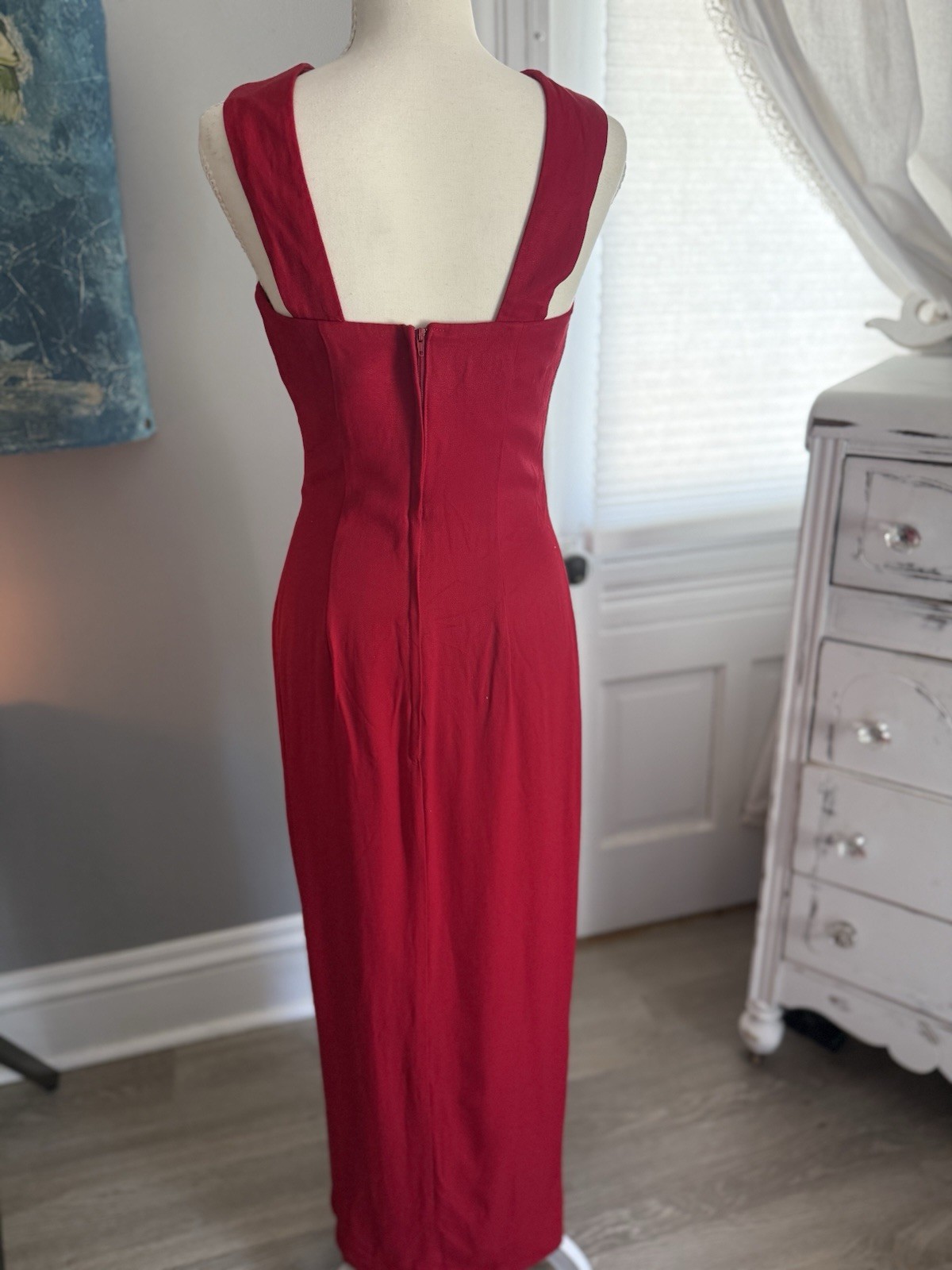90s Vintage LA Glo Dress Gown Prom Party Cocktail Black Pencil Cutout Collar 7/8