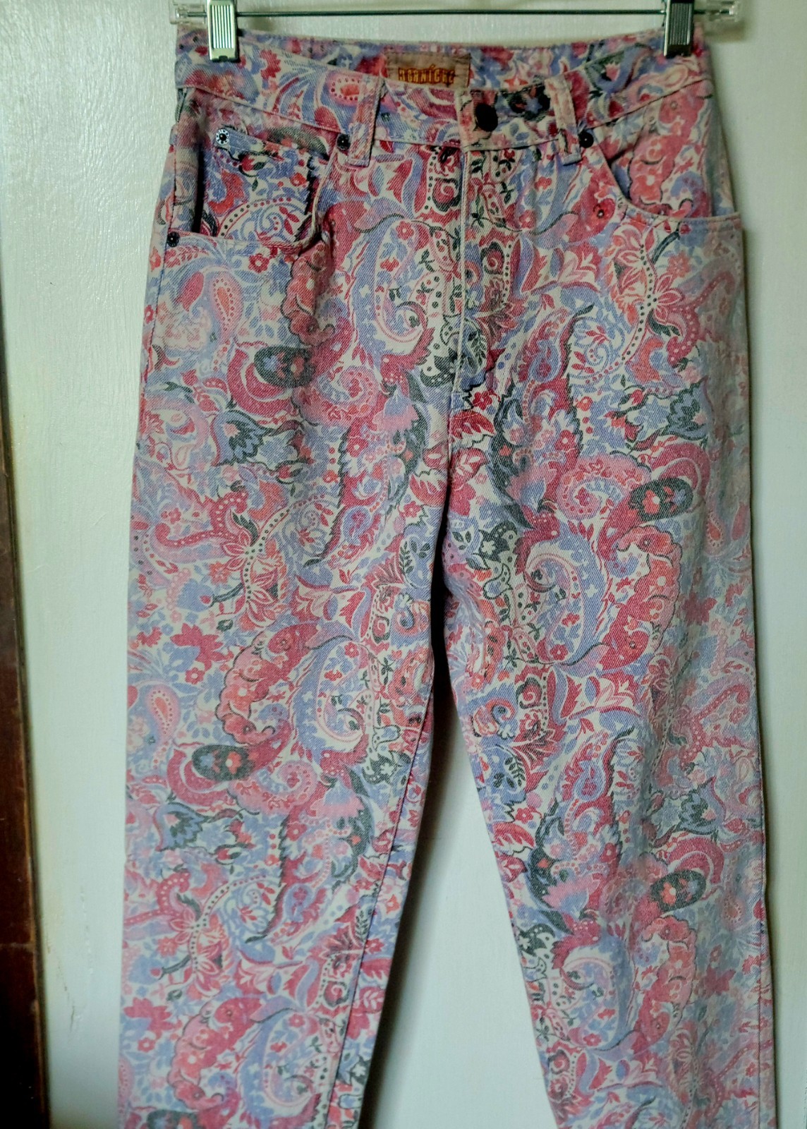 Vtg Early 90s Rare Corniche Floral Pastel Print High Waisted Jeans Size 9/10