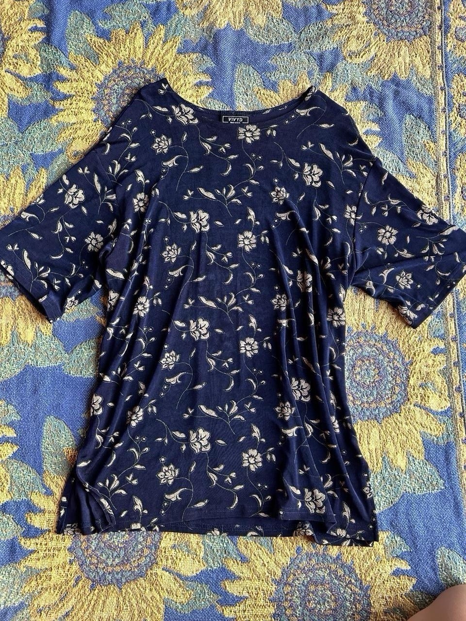 Vintage 90s floral print skirt and top set navy blue w cream flower pattern XL