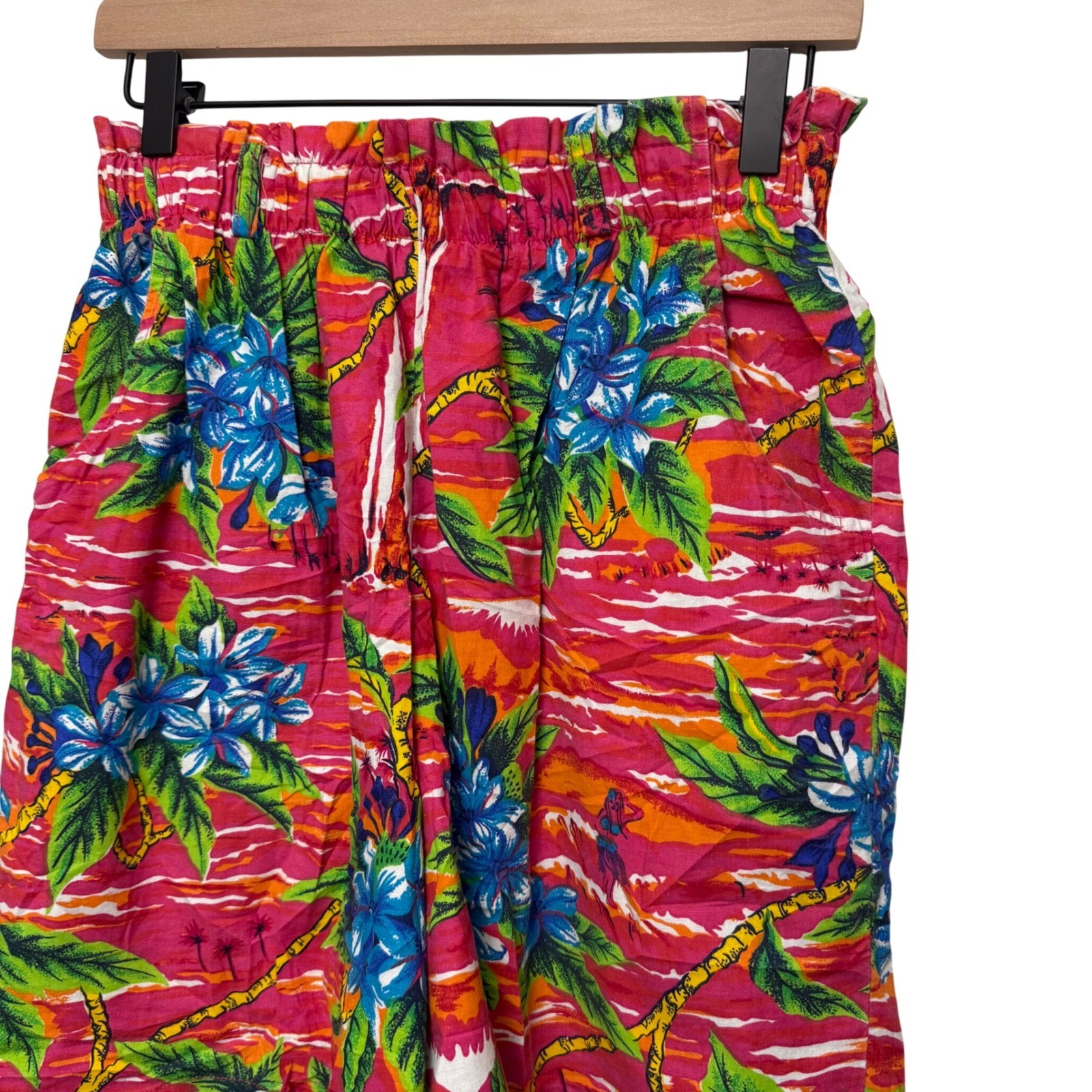 Beverly Hills Blues Vintage Tropical Hawaiian High Waisted Paperbag Shorts Pink