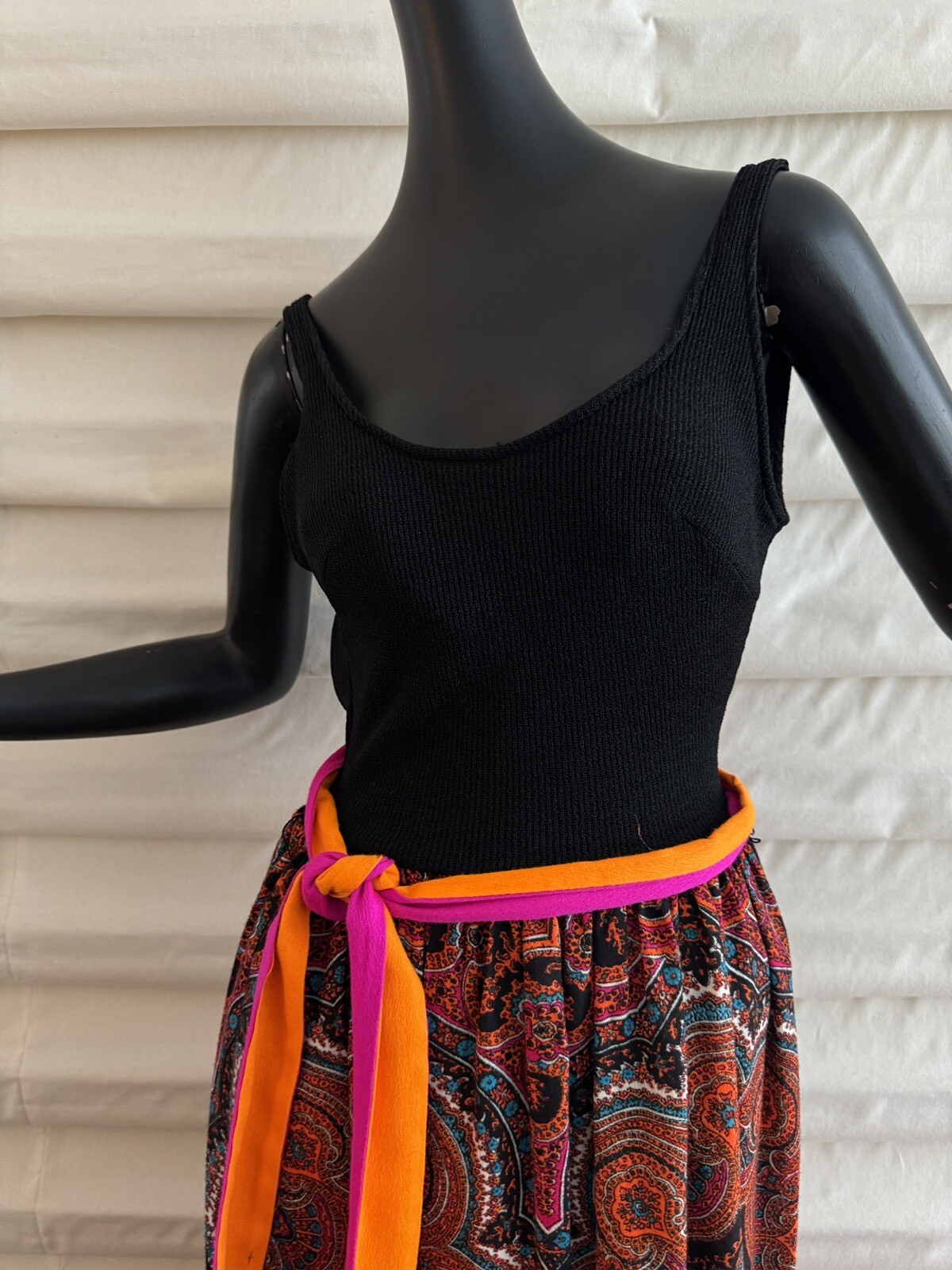 Vtg MOD 60s 70s Paisley Black Stretch Maxi Long Swim Hawaiian Dress Tiki Oasis