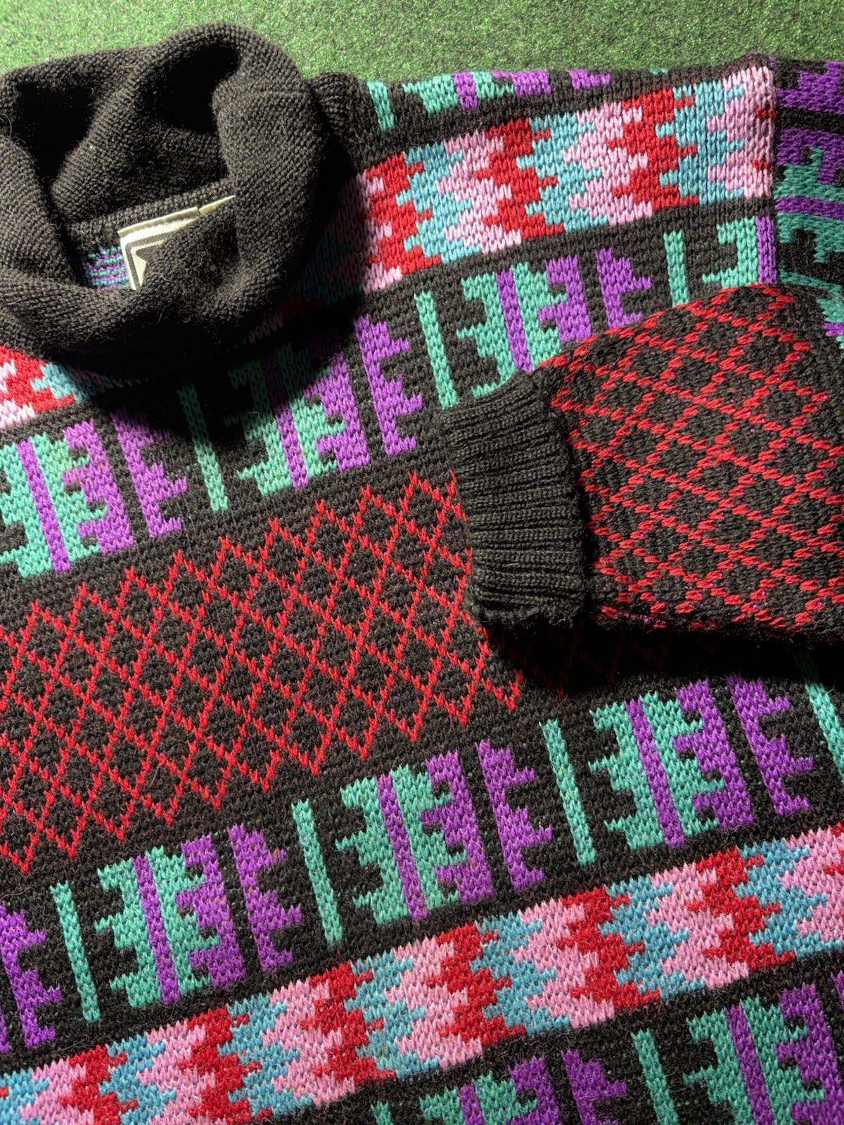 OBERMEYER Mosaic Ski Sweater Womens MED wool Spyke color block vintage
