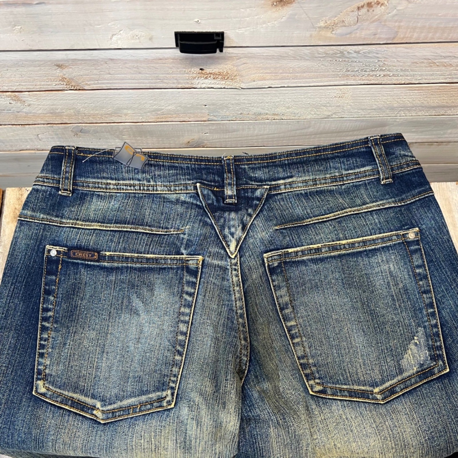 Crest Y2K Flare Wide Jeans Low Rise Pocket Detail Stretch Denim 13/14