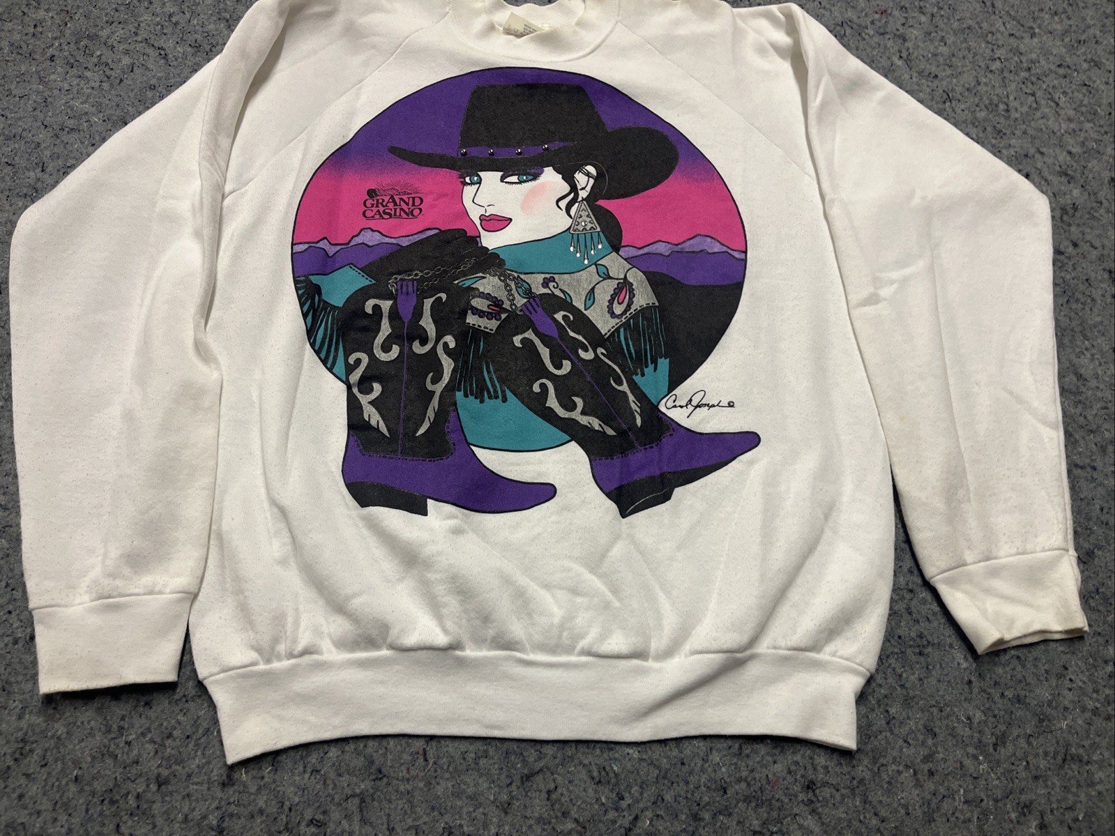 Carol Joseph Sweatshirt Womens XL/2XL Vintage Glam Art Neon 90s Cowgirl Face It