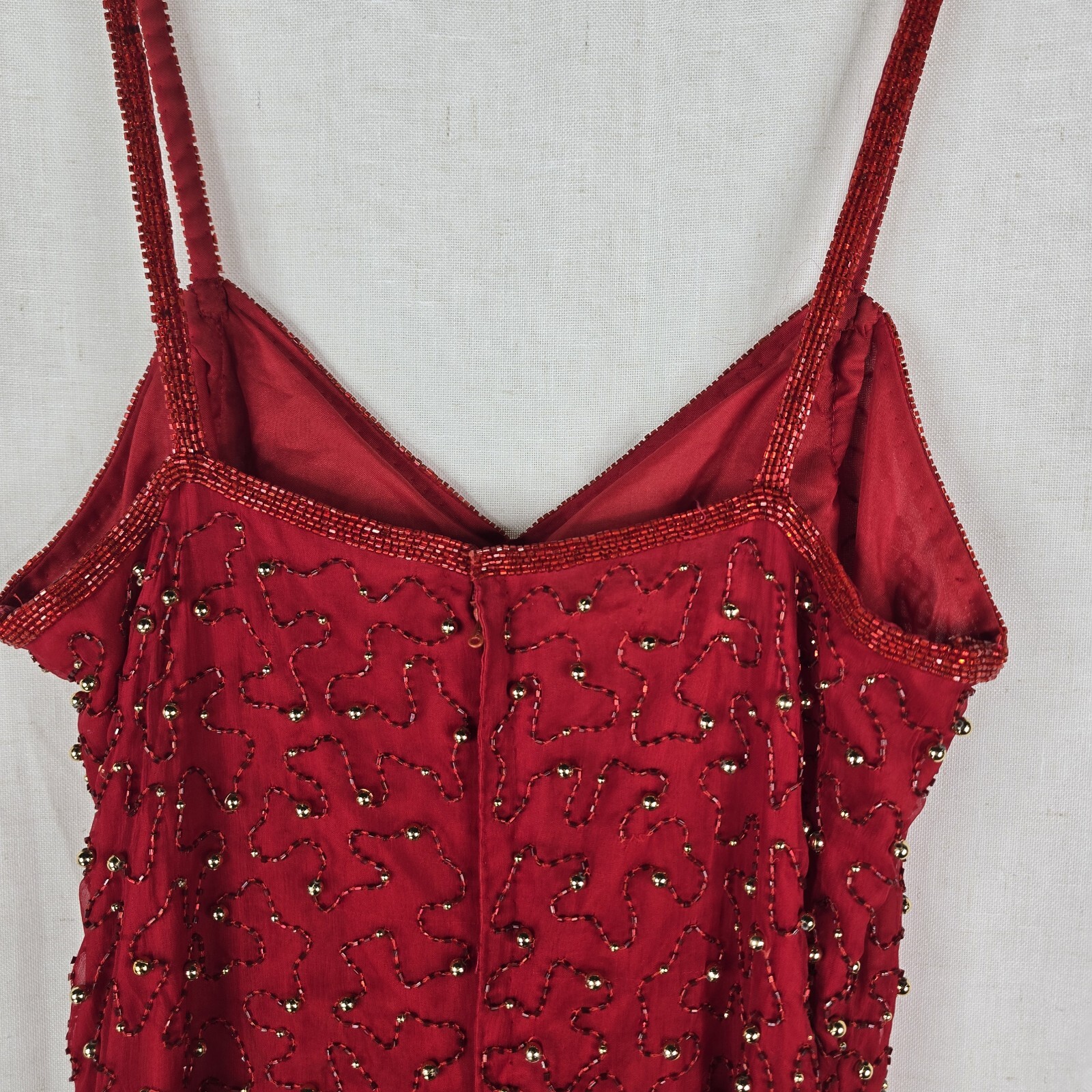 Vintage Scala Y2k Womens Medium 6 Red Beaded Silk Jessica Rabbit Dress