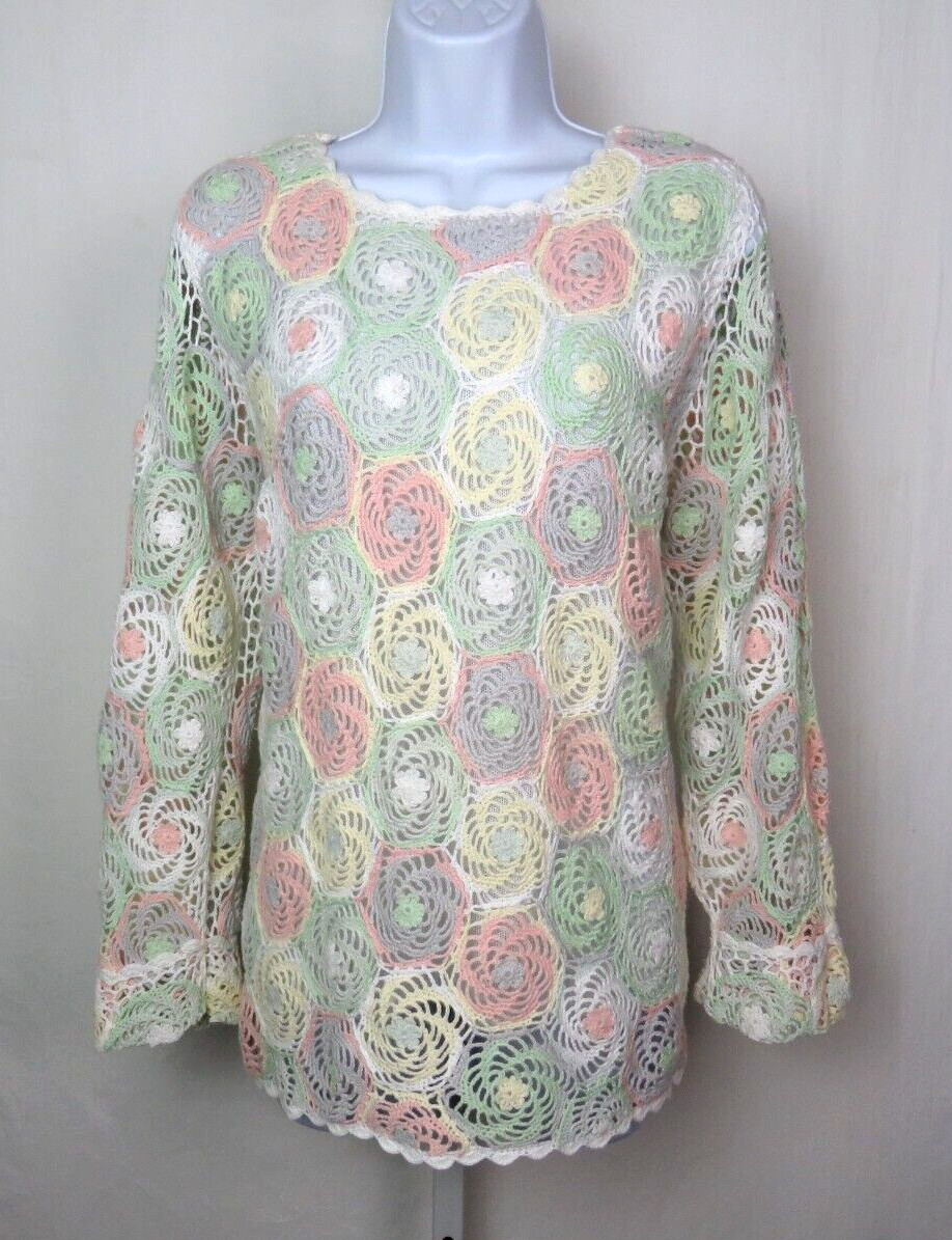 VTG 1980s BFA CLASSICS CROCHETED FLORAL TOP SIZE MEDIUM COTTON RAMIE LINED