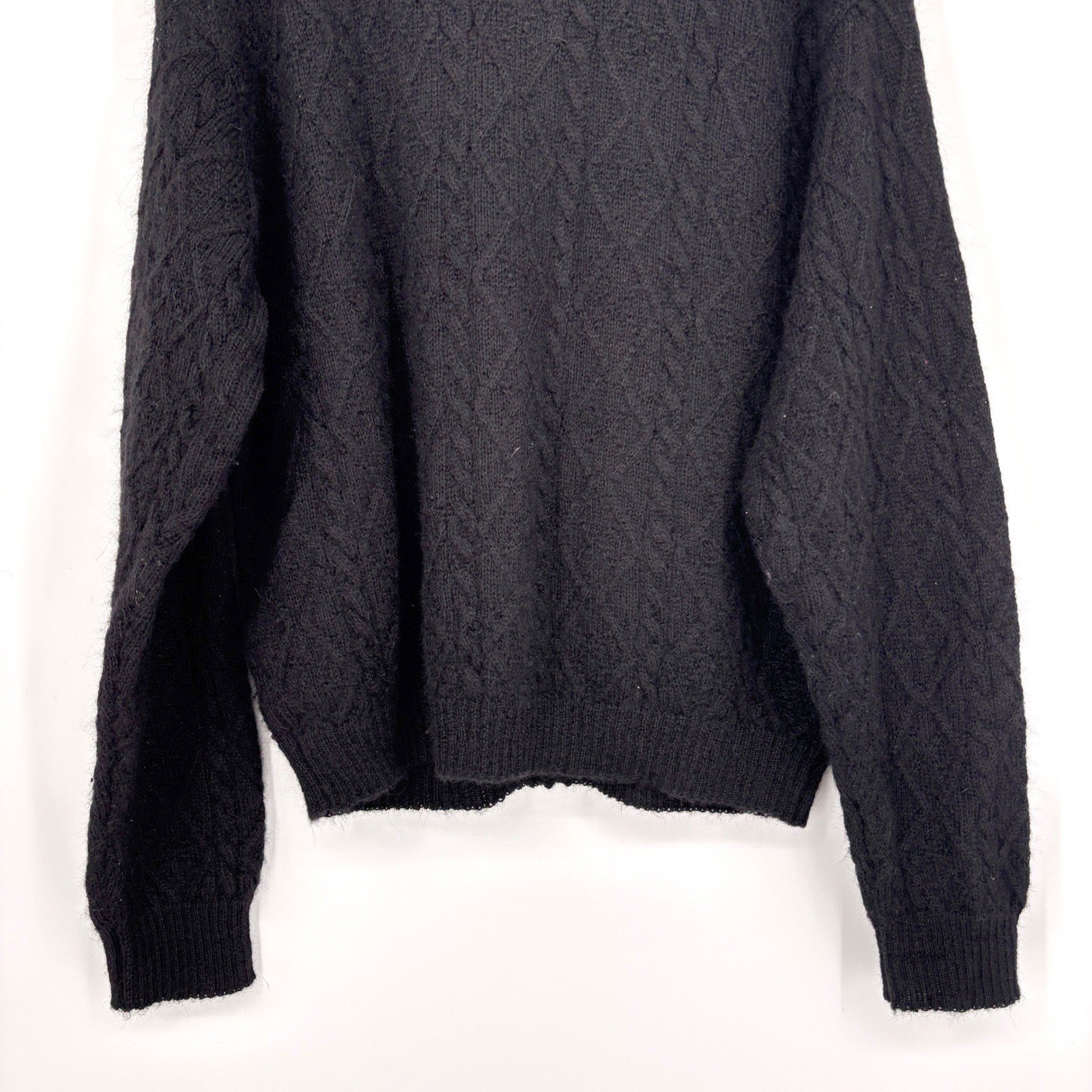 Vintage LL Bean Cardigan Alpaca Wool Cable Knit Button Front Textured Black M