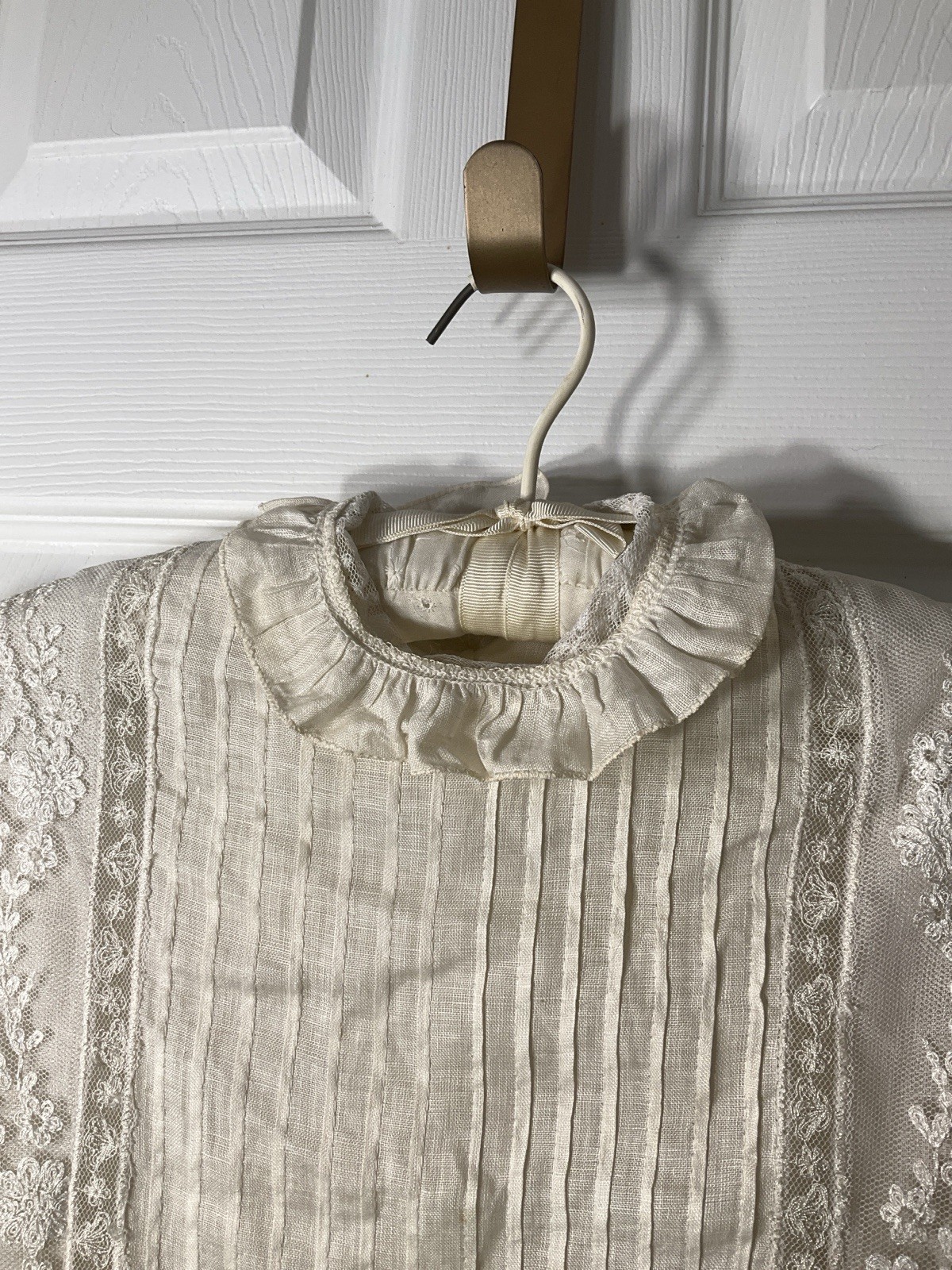 Antique Victorian Edwardian 1900s Sheer Blouse Cotton Voile Embroidery Ivory