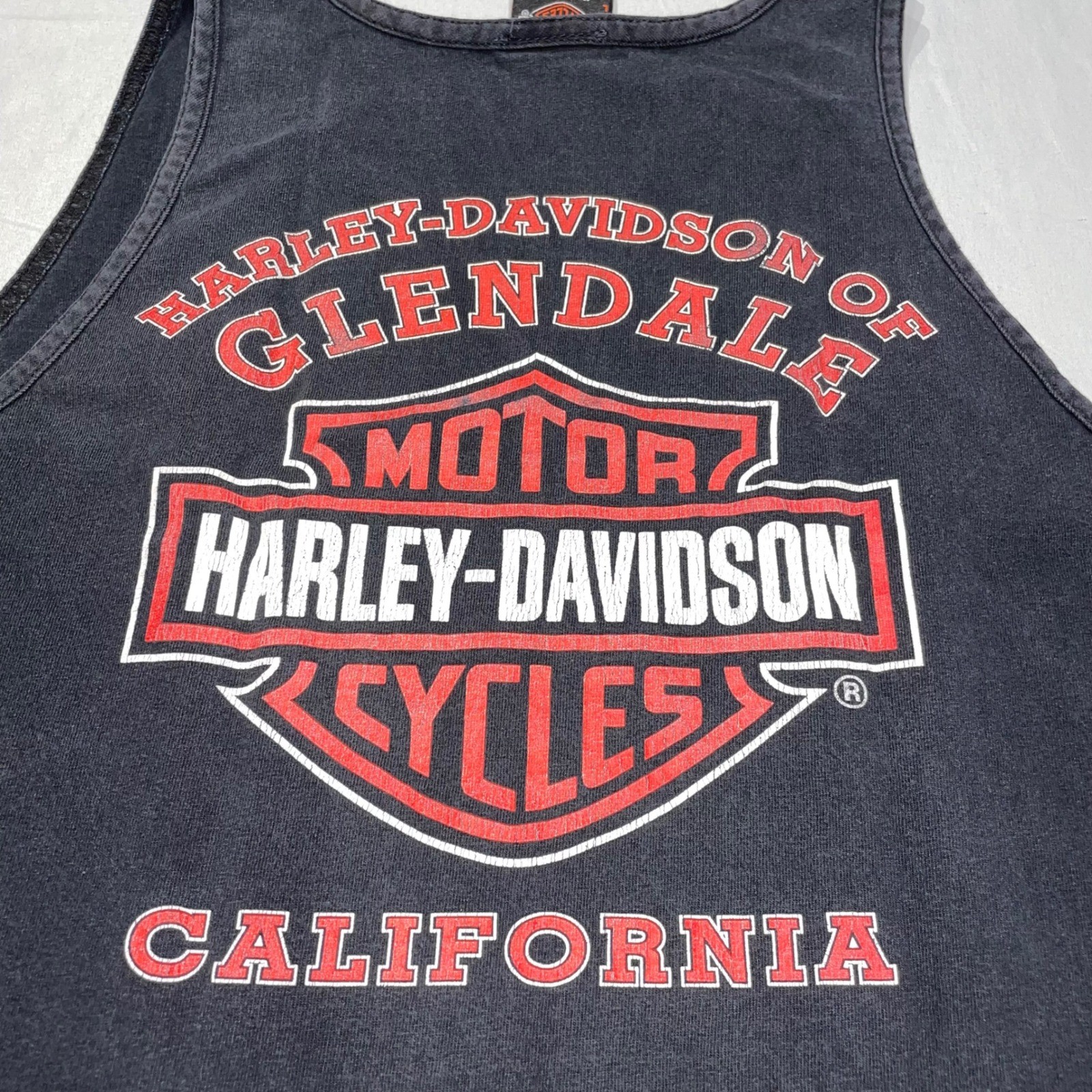 Vintage 2003 Harley Davidson Glendale CA Tank Top Black Large Made in USA Flames