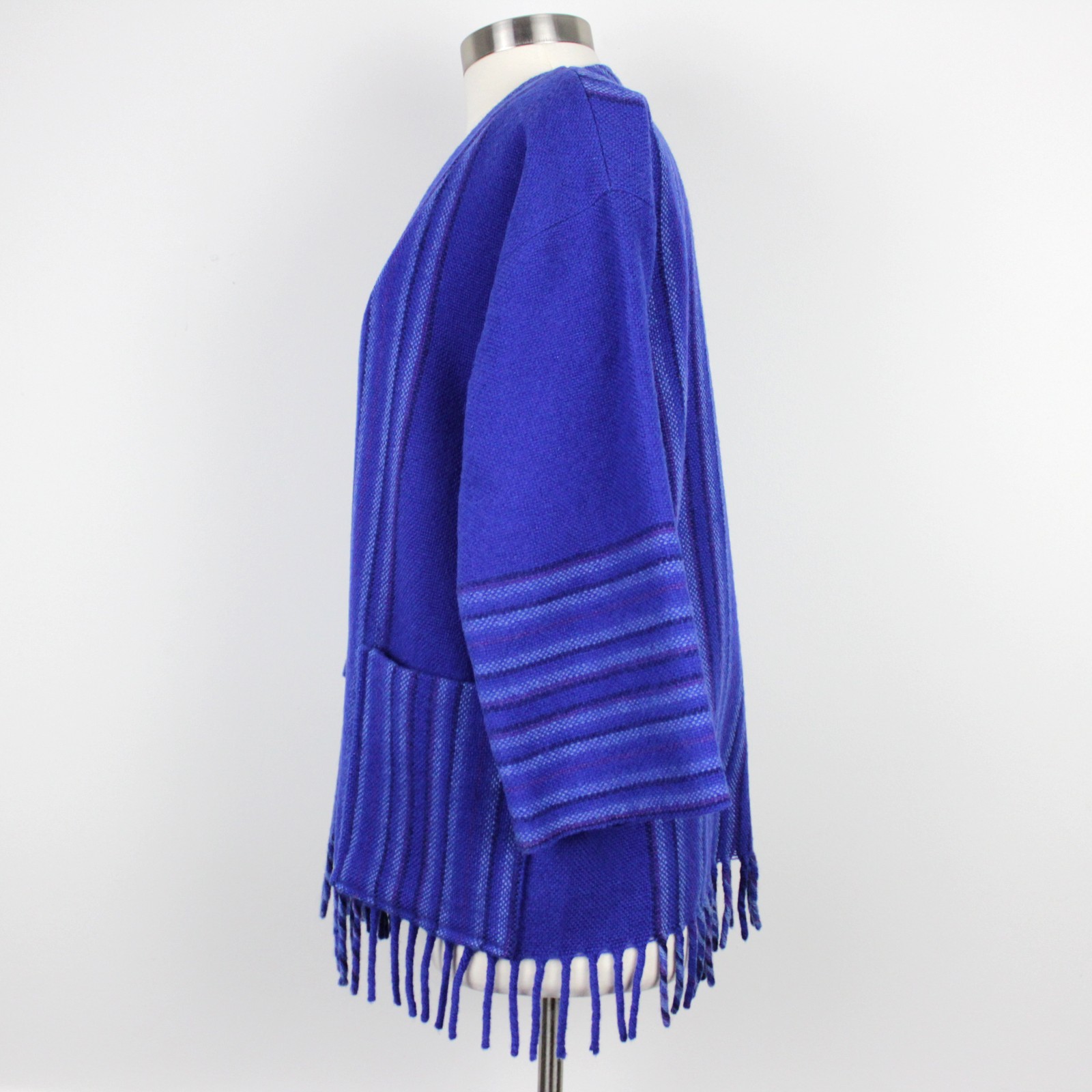 Vintage 1970s Isabella Ihlen Norway Wool Fringe Jacket Scandanavian Blue Coat L