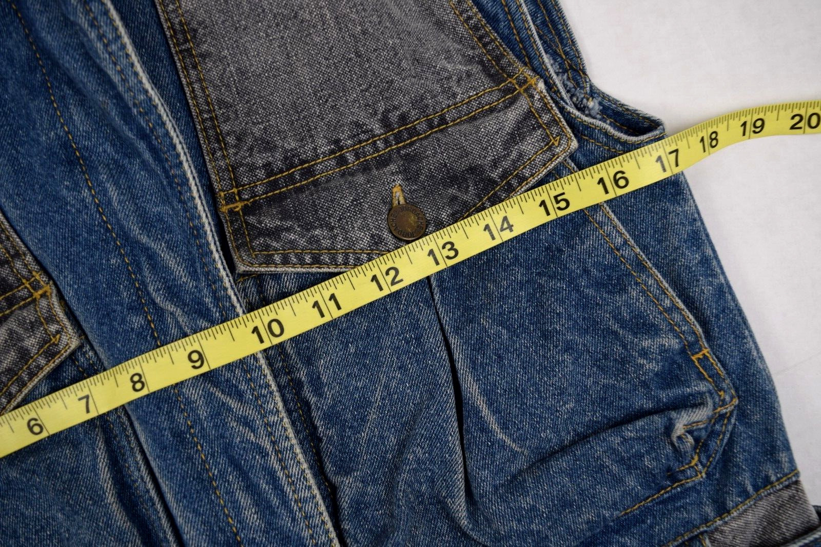 Vintage Jordache Denim Vest Size S/M 80s Belted 2 Tone Blue Wash Gray Denim Yoke