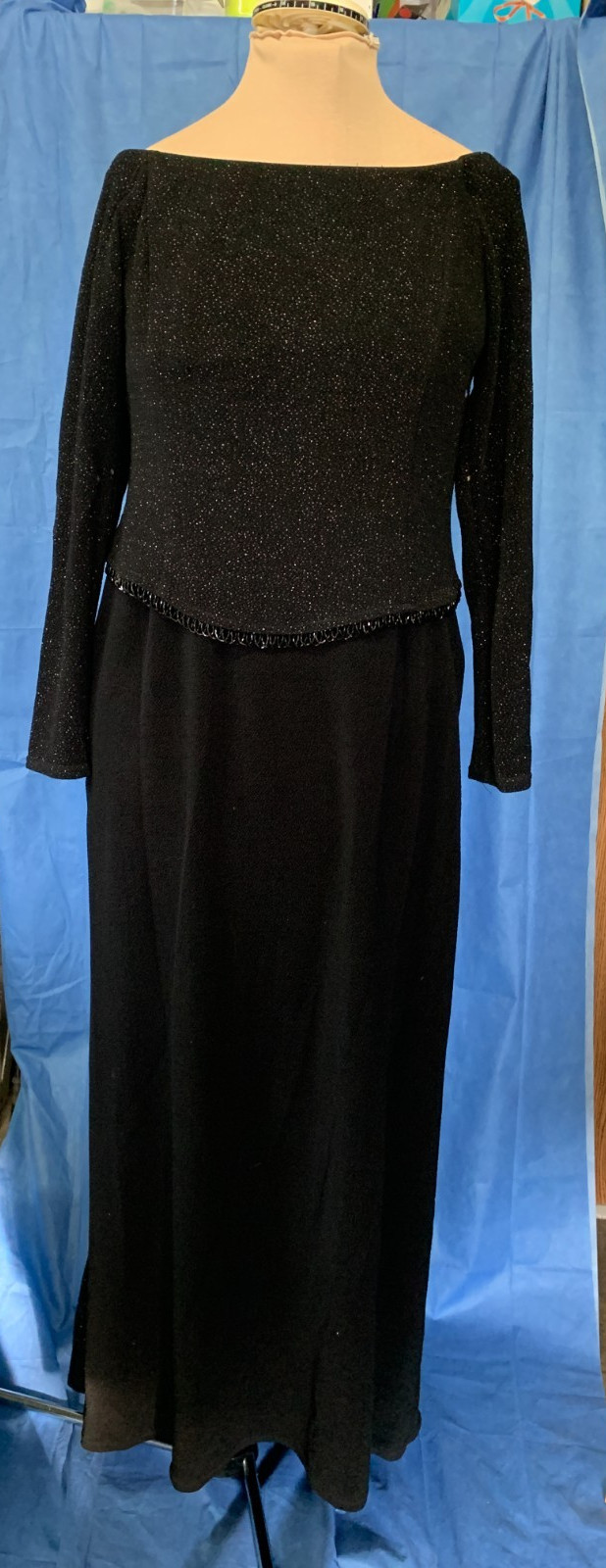 VTG Scott McClintock Black Sparkle Gown Long Sleeve Formal Evening Dress SZ 14