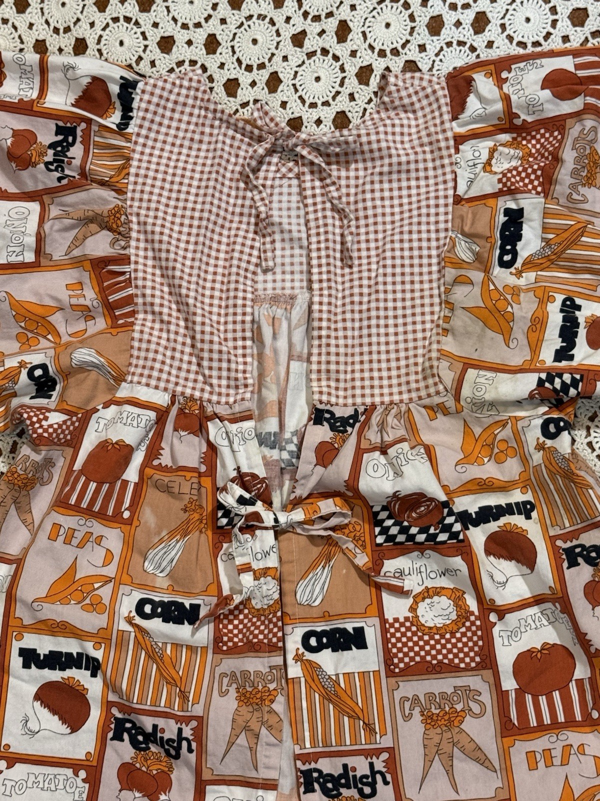 Design House Japan Vintage 70s Vegetables Mod Artist Smock Apron Shirt Hippie