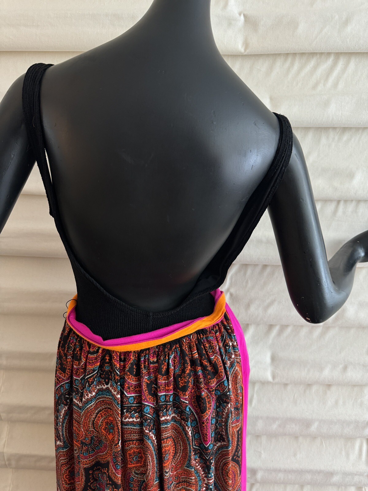Vtg MOD 60s 70s Paisley Black Stretch Maxi Long Swim Hawaiian Dress Tiki Oasis