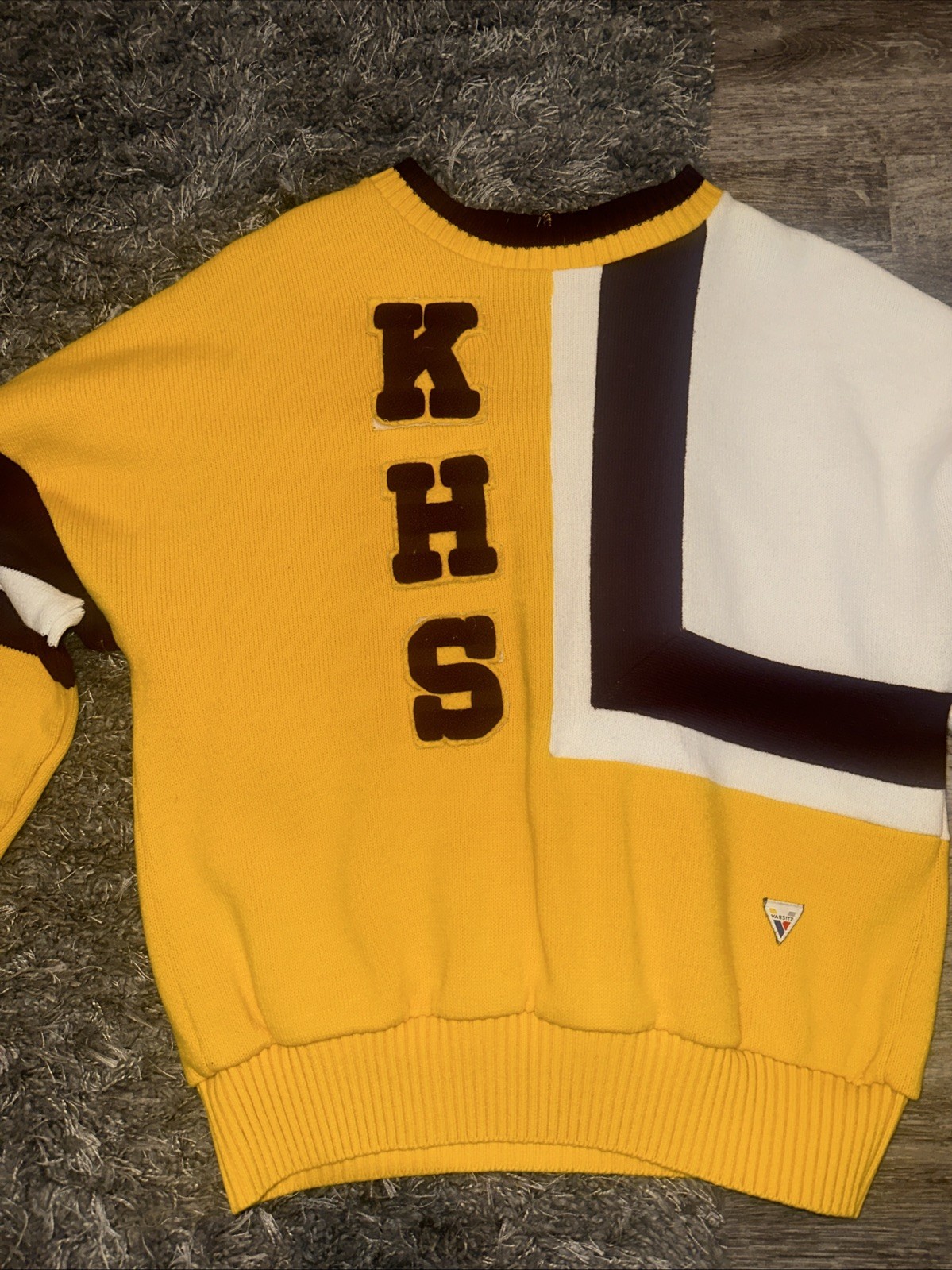 Vtg Varsity Spirit KHS Cheer Sweater Womens Sz Size 38 USA Made Yellow Maroon