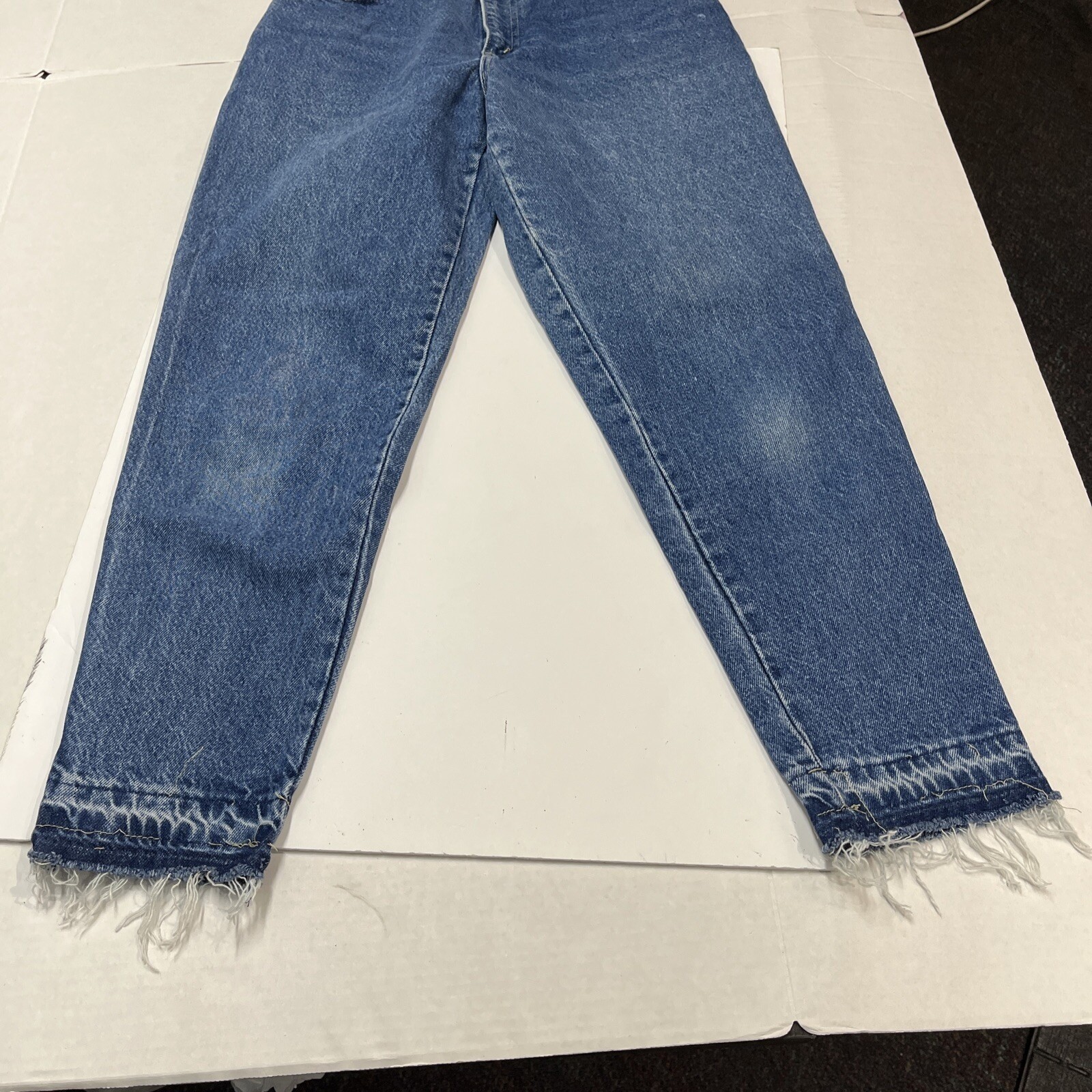 Vintage Chic by h.i.s. High Waisted Mom Jeans Blue Tapered Raw Hem USA Made 12P