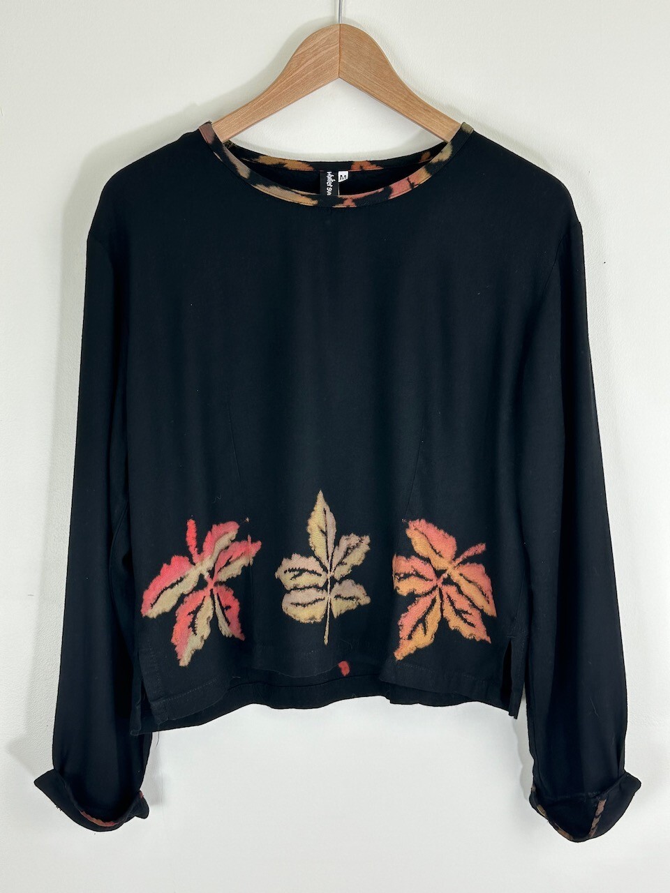 Vintage WINTER SUN Artsy Boho Leaf Print Wearable Art Top M