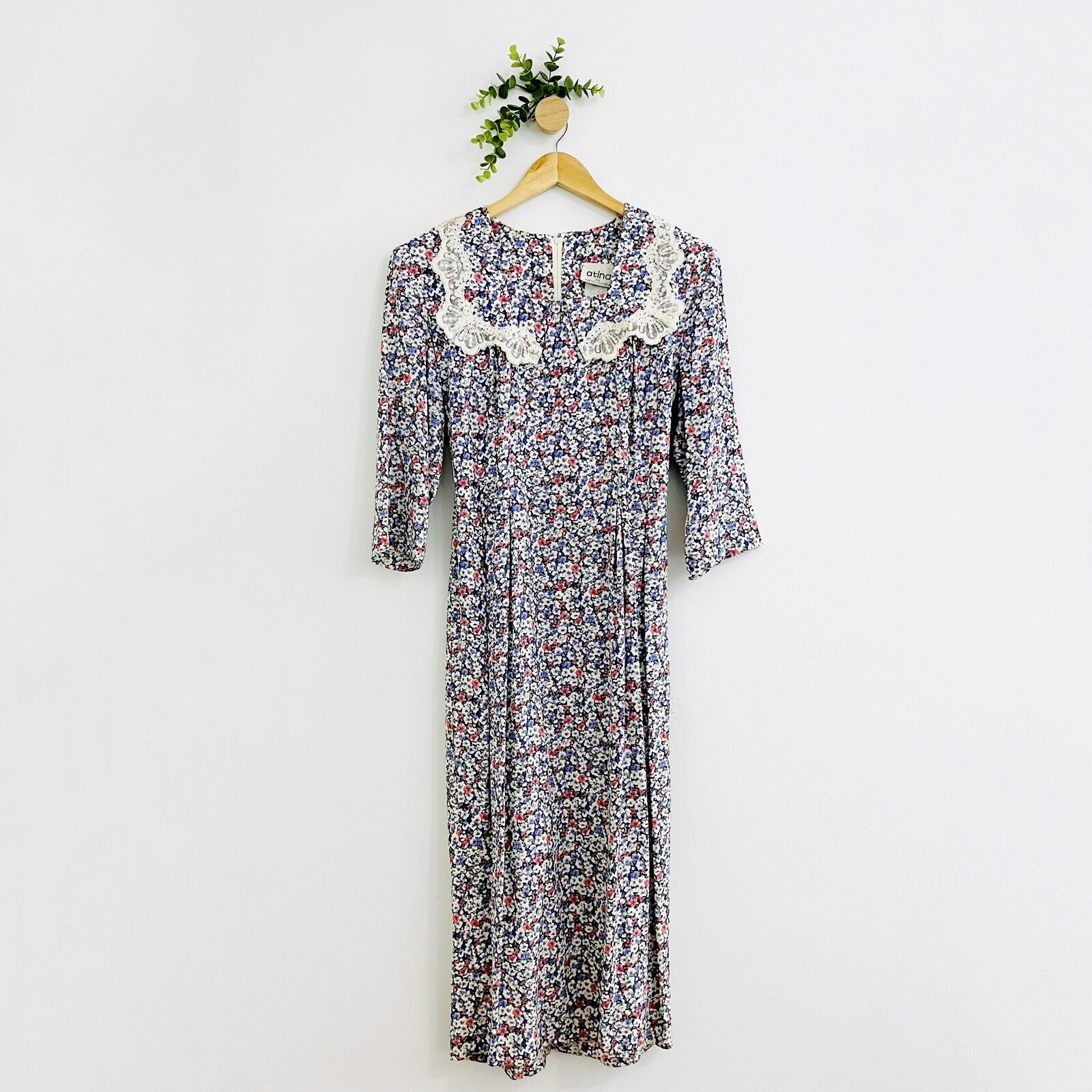 Atina By Karon Crosby Vintage Cottagecore Lace Collar Floral Modest Dress Sz 12