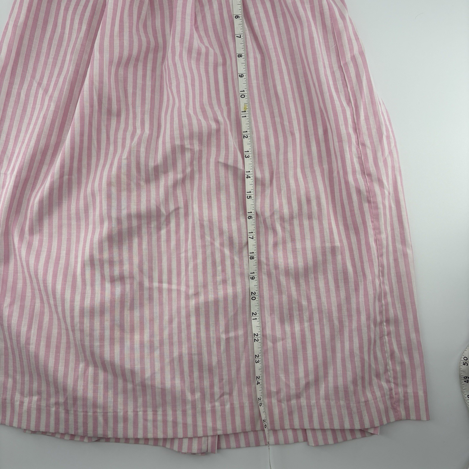 VTG 80s TABBY Pink White Candy Stripe Halter Dress White Collar Smocked USA