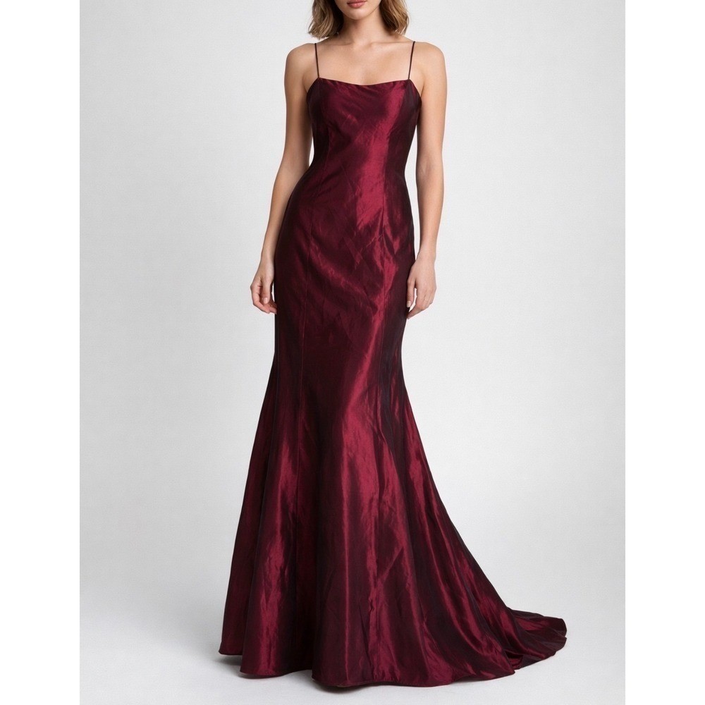 Vintage Vera Wang Burgundy Wine Iridescent Taffeta Maxi Dress Formal Gown 8