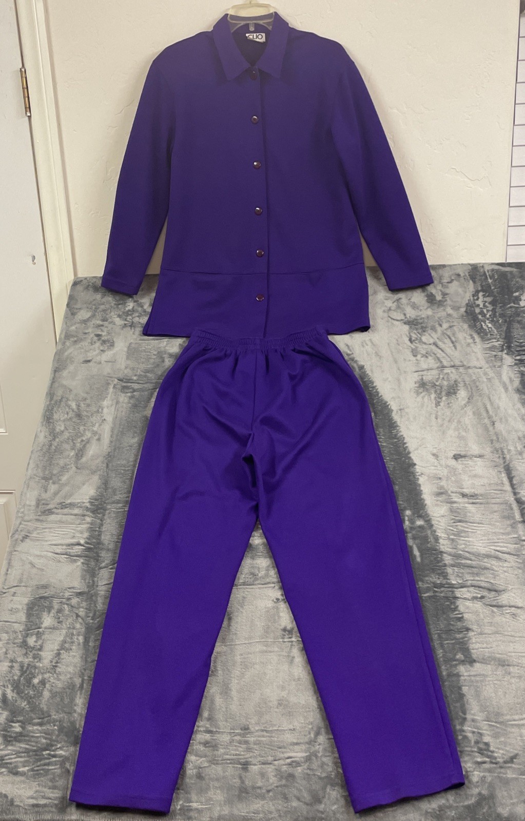 Vintage CLIO Purple Knit 2 Pc Suit Set Jacket Pants Women Small Made USA EUC