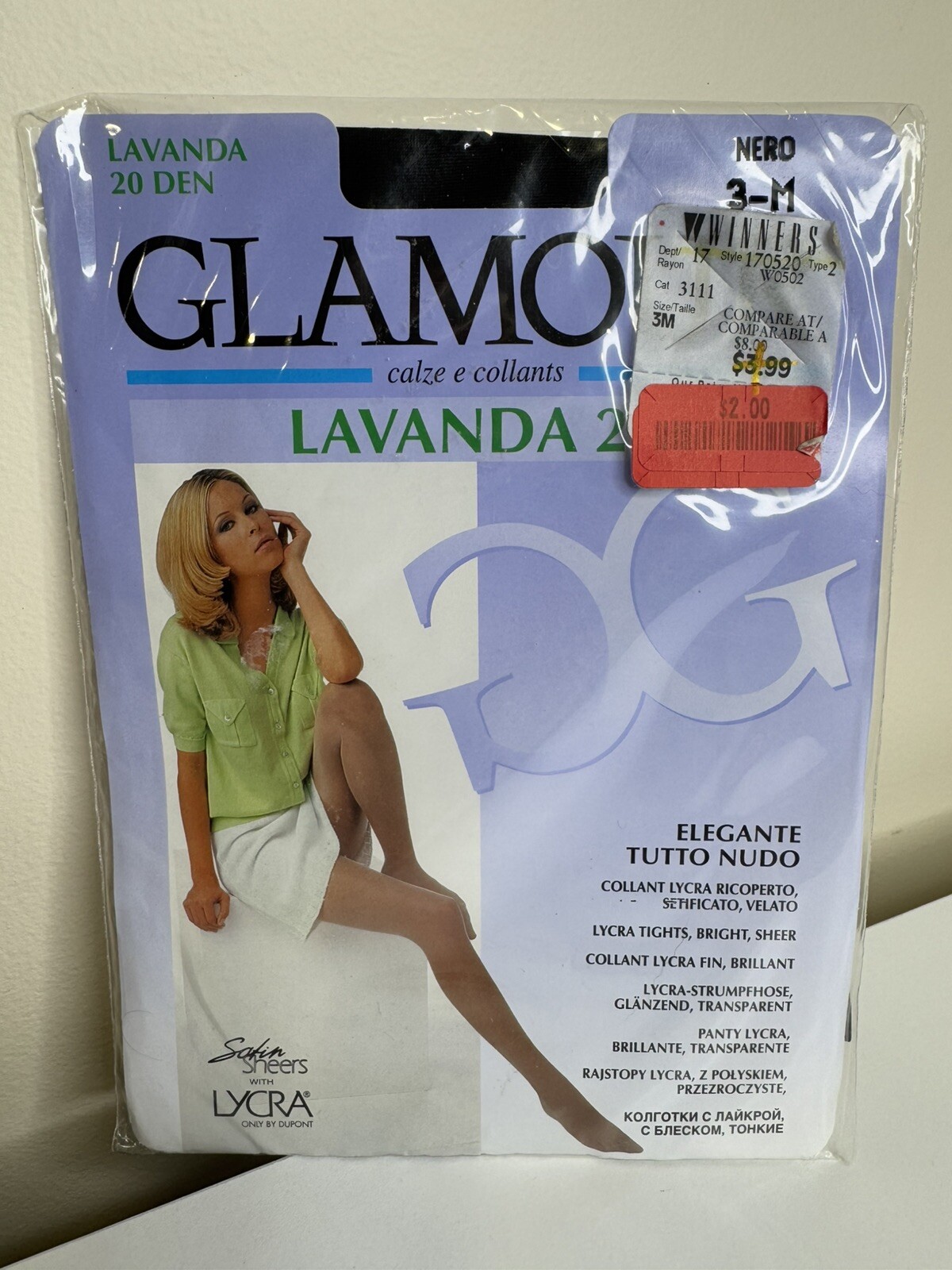 Vintage Retro Italian Nylon Lycra Stockings Black Cotton Gusset Satin Sheer 3-M