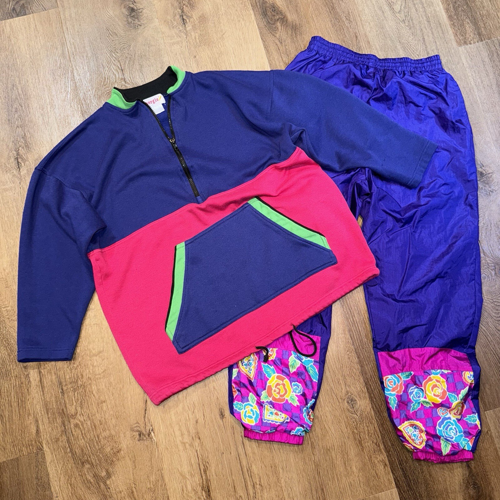 Vtg Track Suit Womens Sweatshirt Top Jacket Windbreaker Pants Jogging Set 1990s