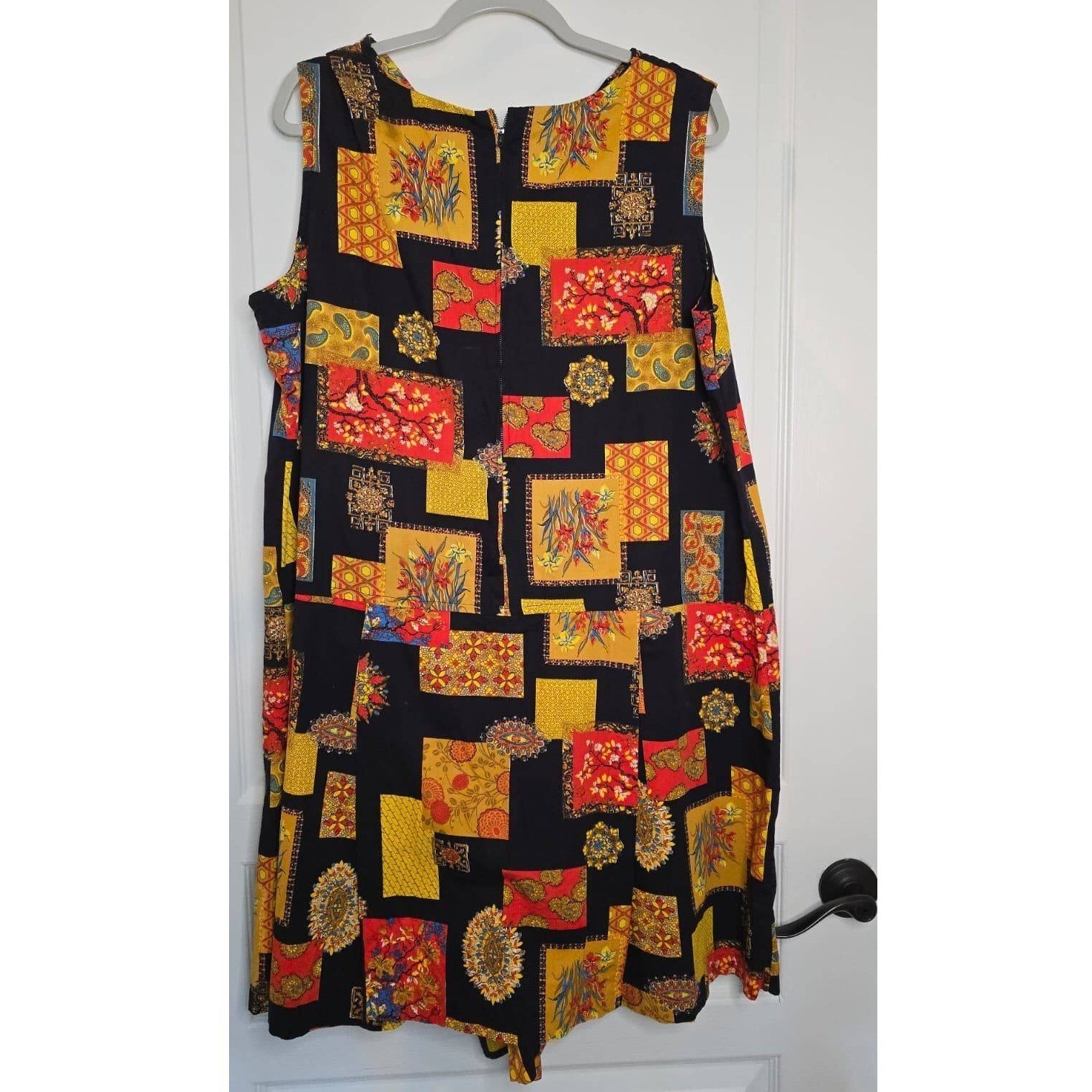 Vintage Jaree Classic Patchwork Print Sleeveless Romper Red Yellow Black Floral