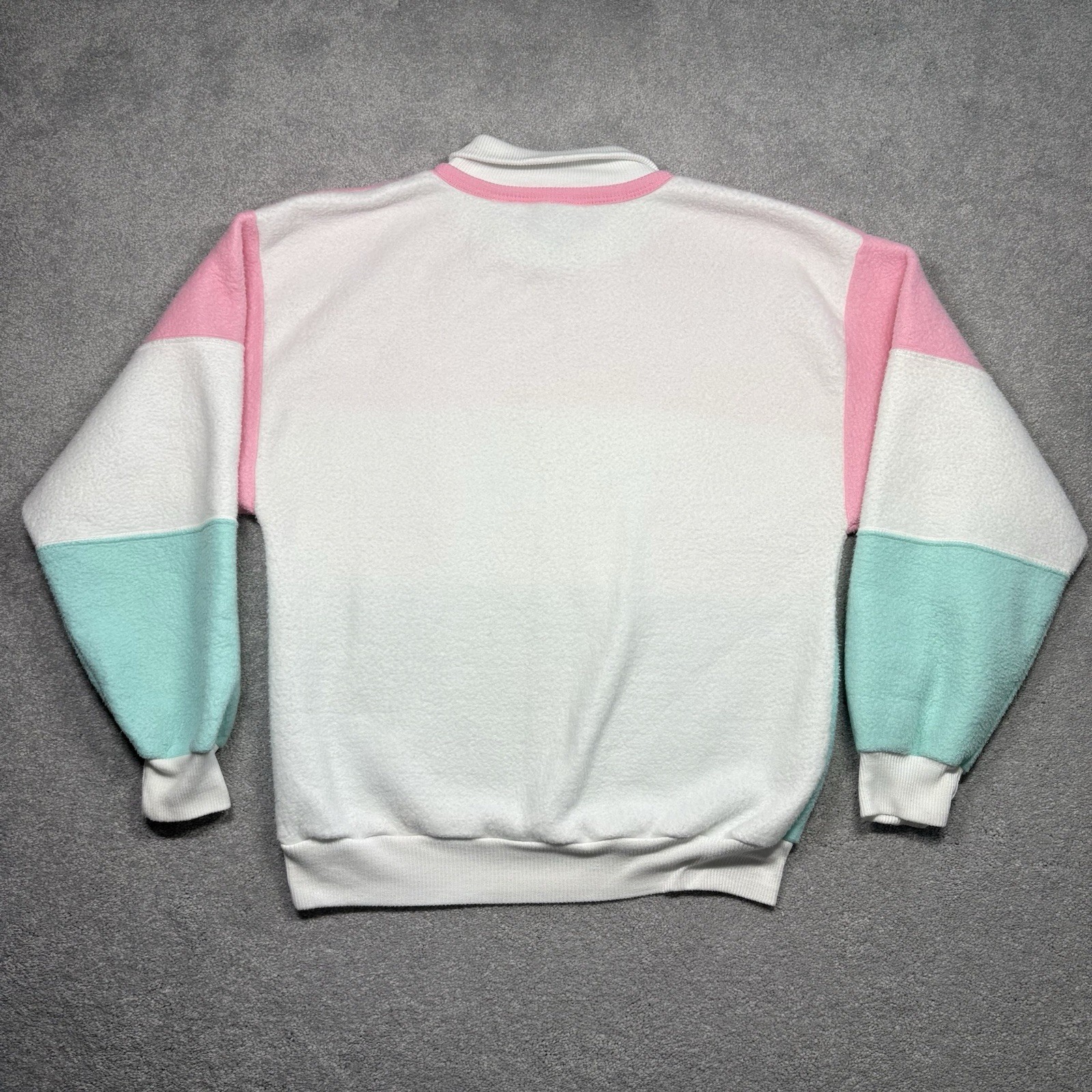 80s 90s Pastel Color Block Fleece Pullover Sweater Women’s M Vintage E.V. LTD