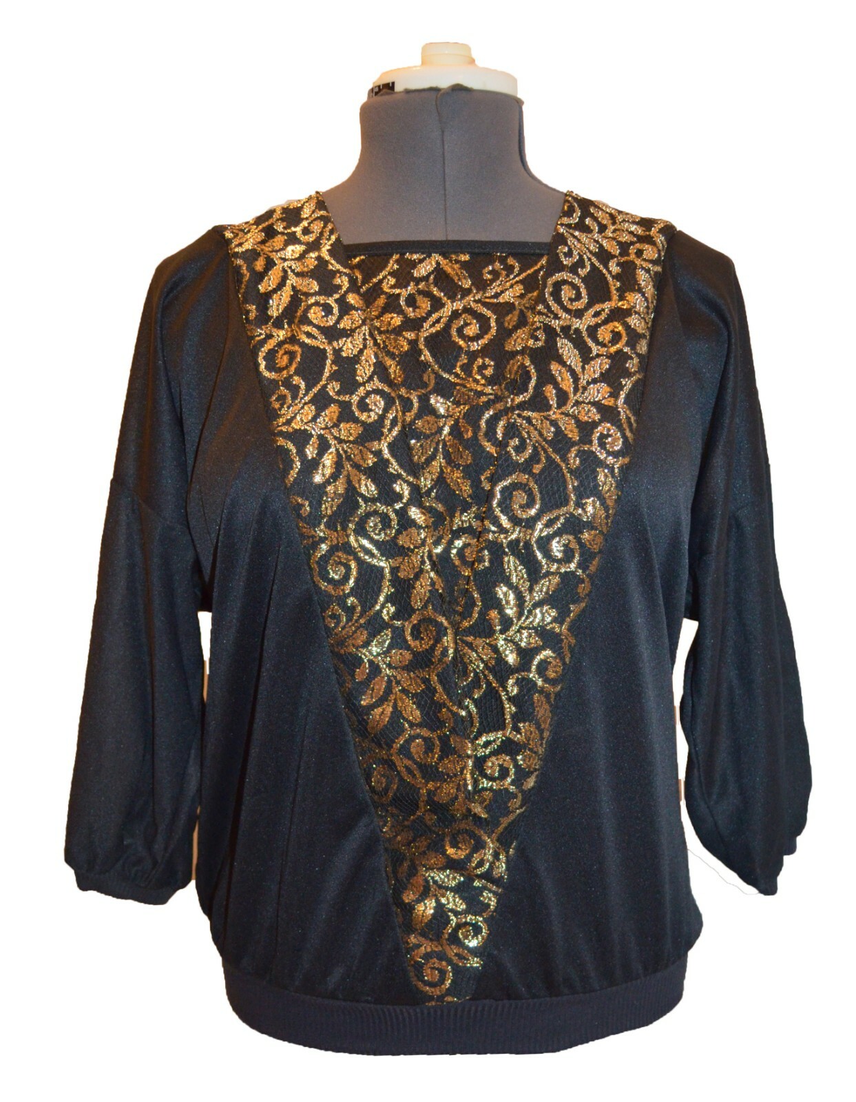 Reaction Plus Vintage 80s Black & Gold Lame Metallic Blouse Shirt sz 20W