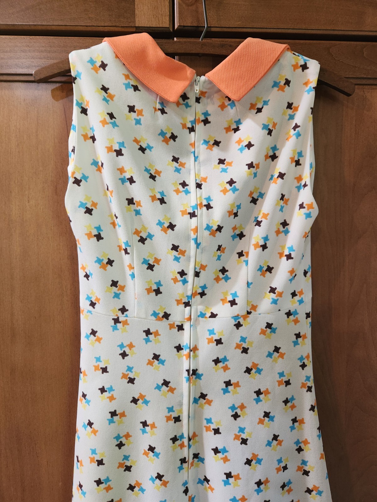 Vintage 1960’s Handmade Orange Teal White Pleated Collar Mod Dress Size Small