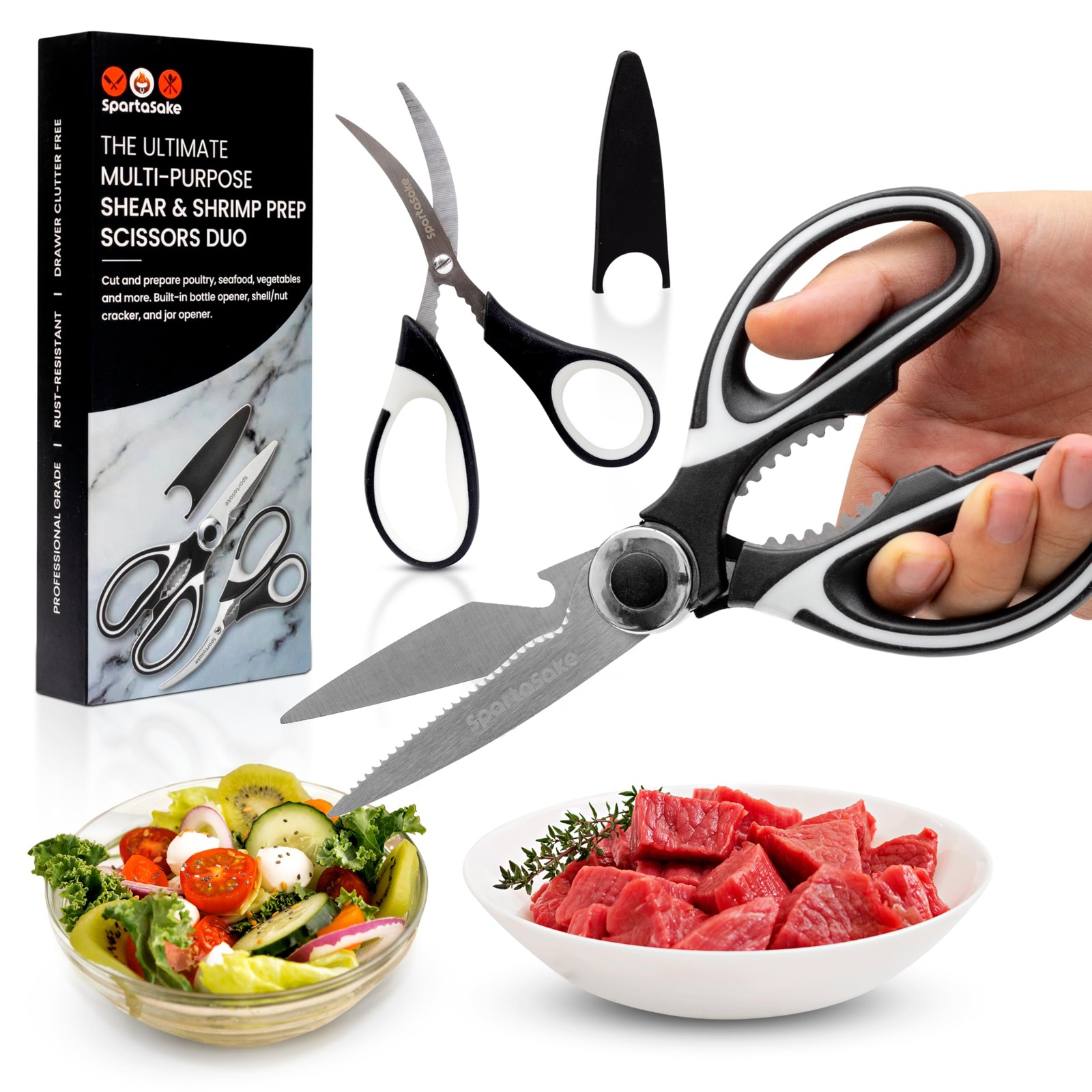 SpartaSake 2-Pack Premium Stainless Steel All Purpose Kitchen Shears with Sleeve