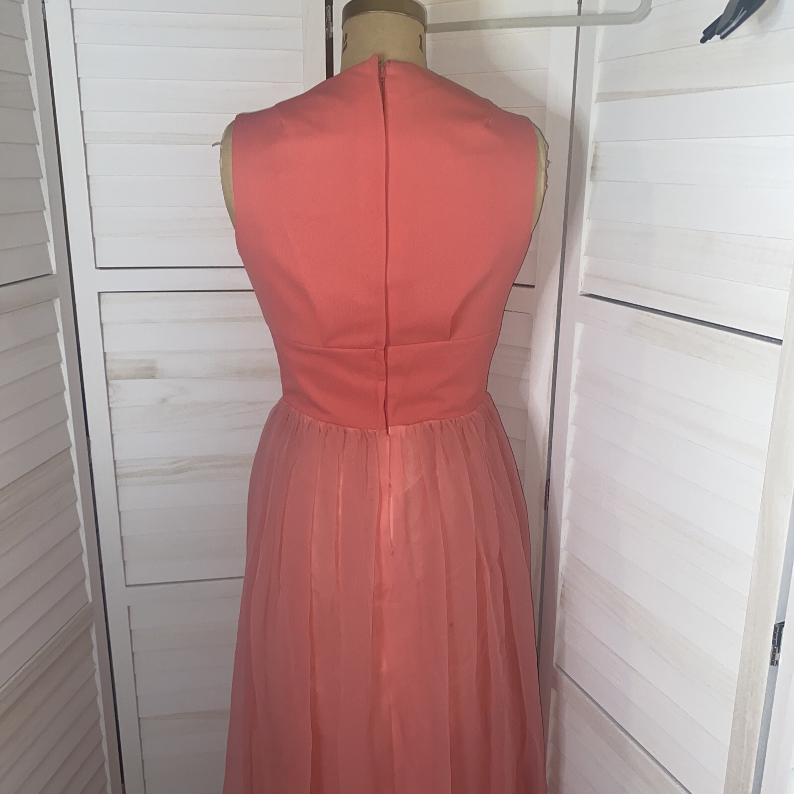 Vintage 60s Salmon Maxi Hostess Elegant Miss Formal Evening Dress Gown Small/Med