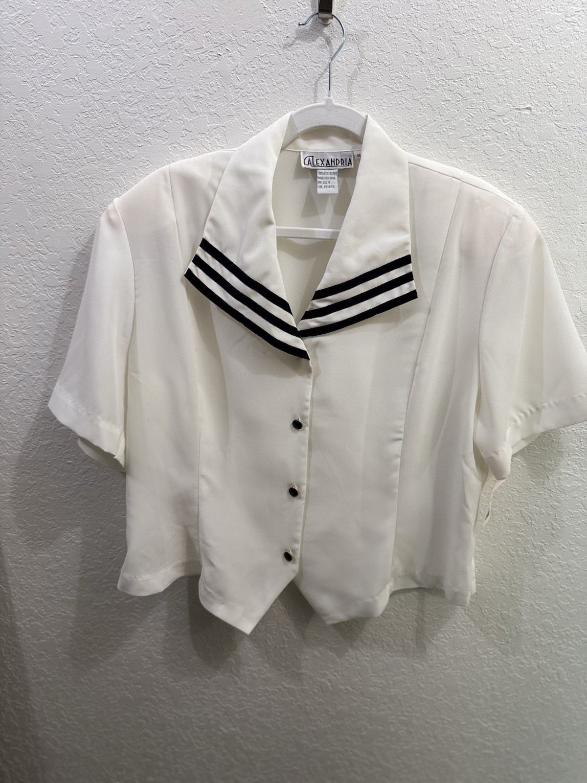 Vintage Alexandria Blouse Women’s 14 Ivory Sailor Collar Nautical Y2K NWT