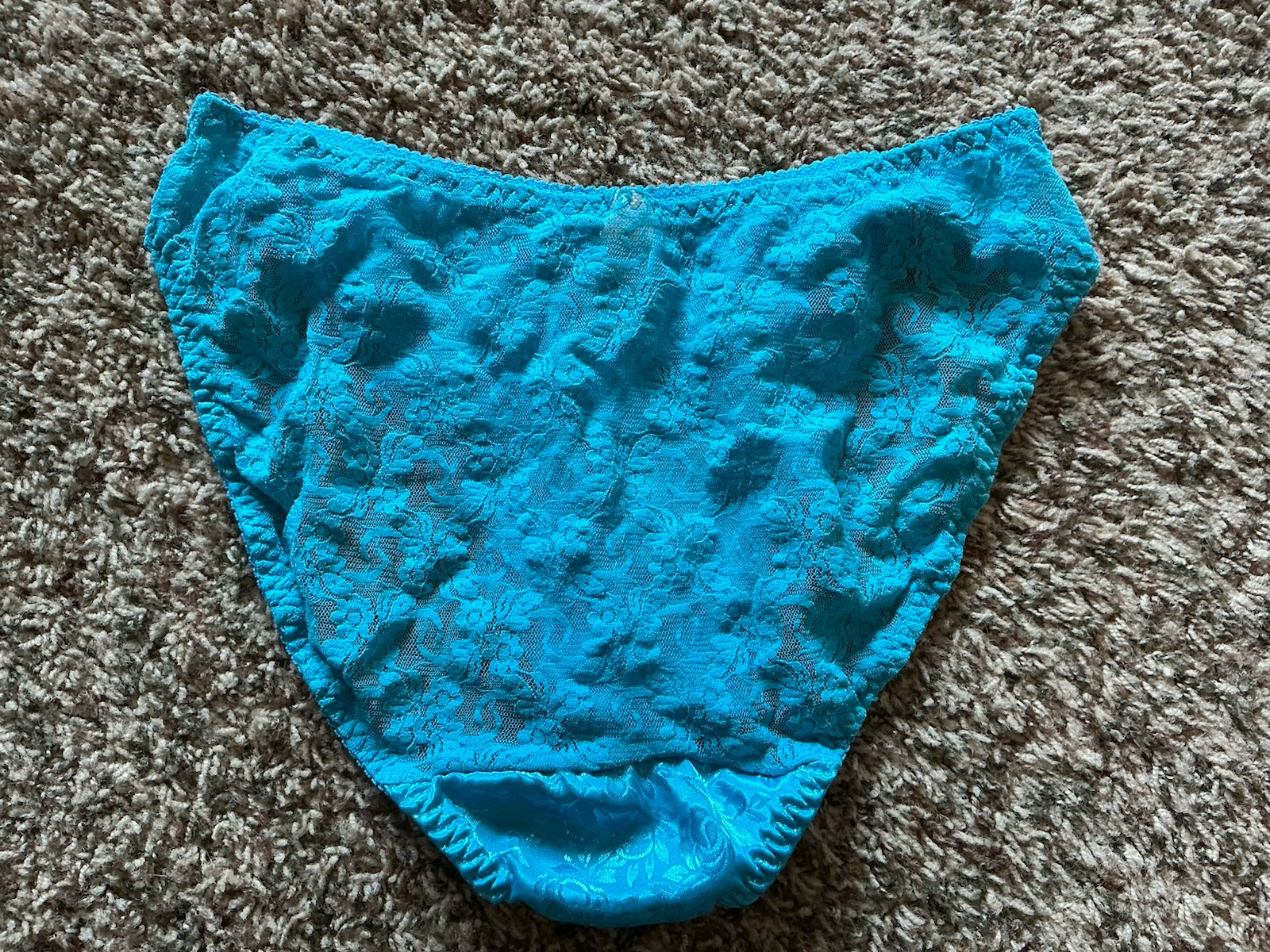 Vintage Secret Treasures Panties Size 7 Electric Blue Bikini Lace Back Glossy