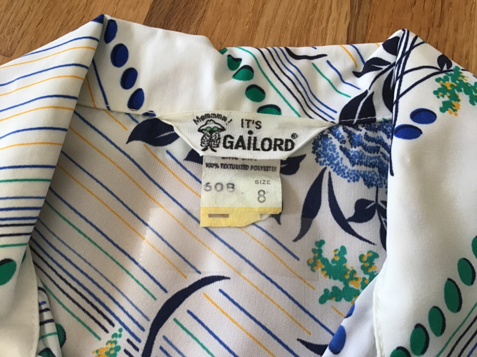 Vintage 70’s GAILORD Texturized Polyester Blue Floral Blouse Size 8 Disco Era!