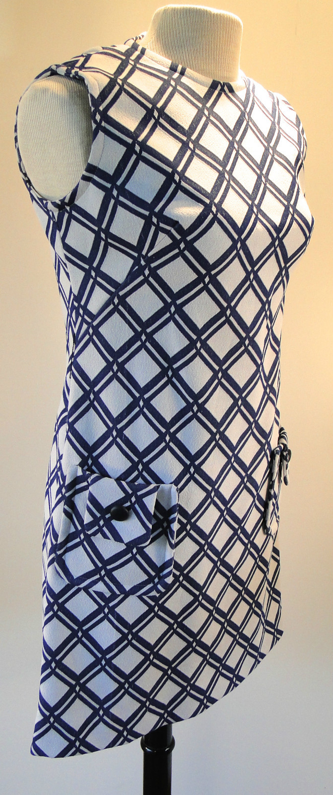Deadstock Vintage 1960s Lawson Knits Blue White Graphic Print Mod Shift Dress 16