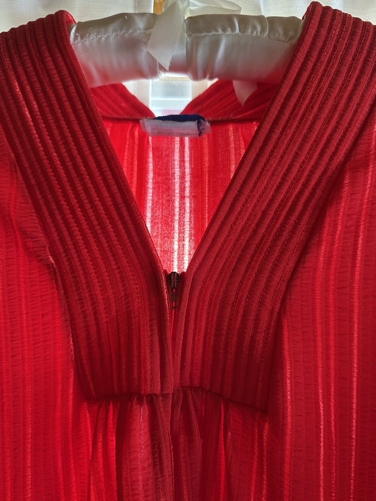 Vintage 70s Red APPEL Caftan Hostess Maxi Dress Ribbed Polyester Retro OSFM