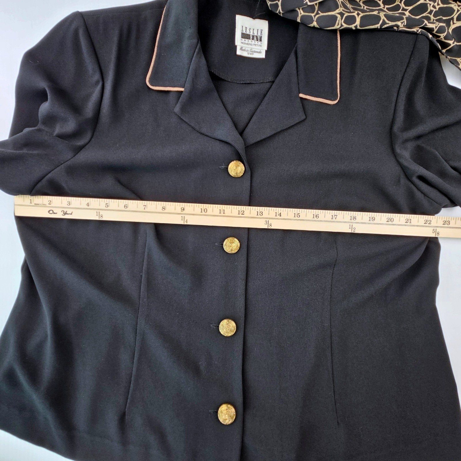 Leslie Fay Vintage 3 Piece Set Black Geometric Skirt Suit Scarf 18WP Secretary