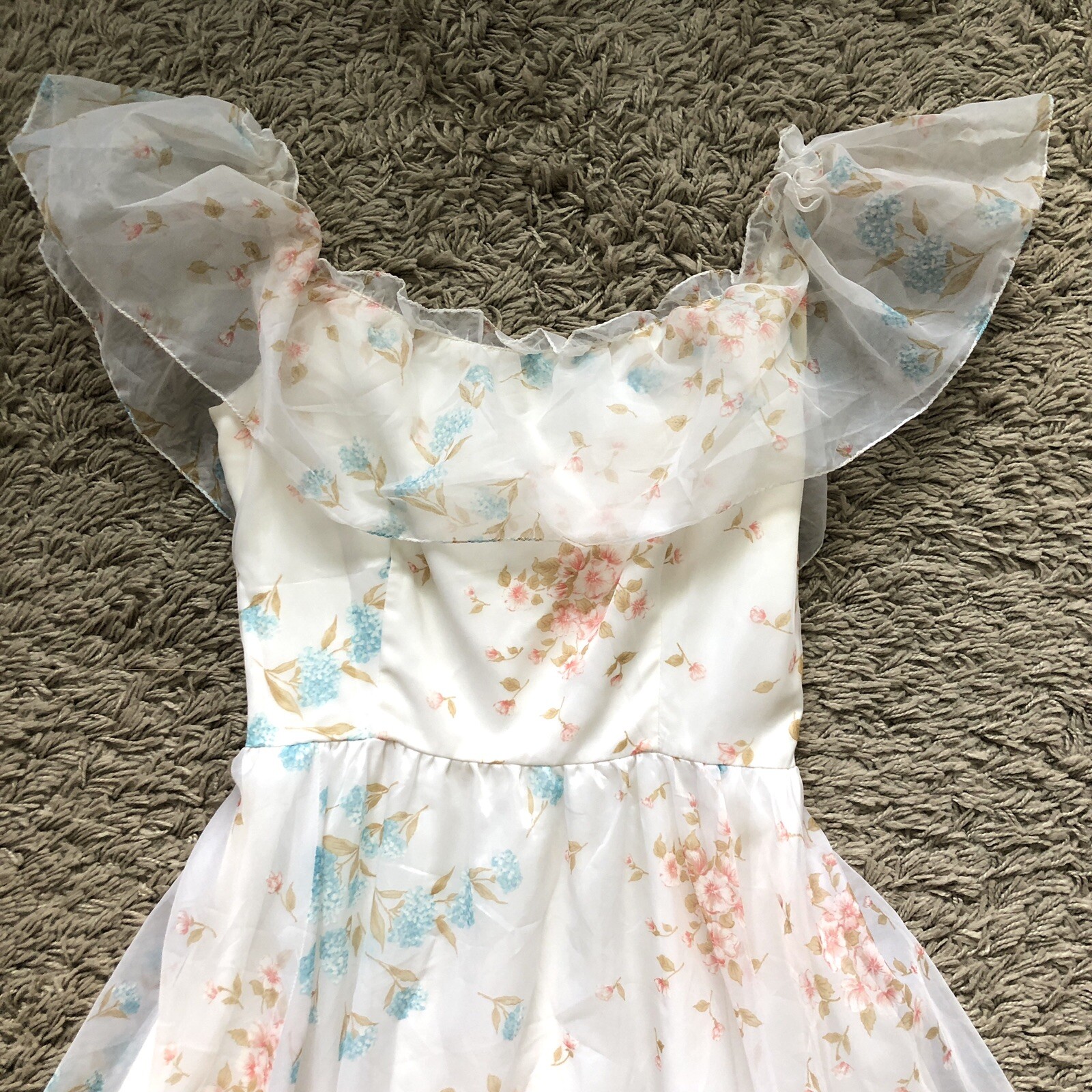ILGWU Maxi Dress Ruffles Brunch Prom Gown Floral Easter Bridal Prairie Vintage
