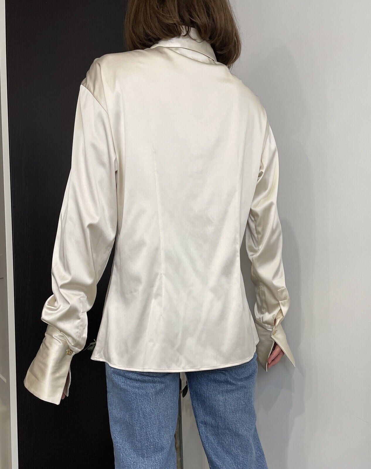 Vintage Versace Classic V2 Silk Shirt Ivory Blouse Top Size 44