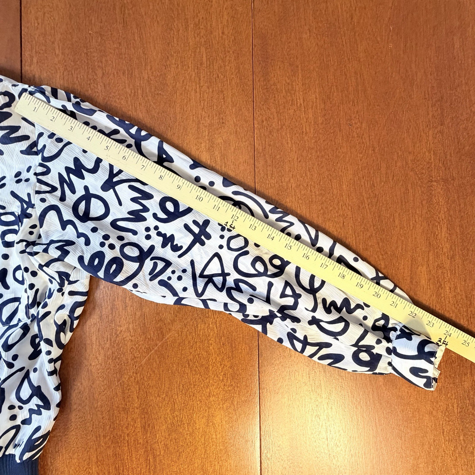 VTG 80s Liz Claiborne 2-Pc Blouson Top & Midi Skirt Navy Graffiti Print Small
